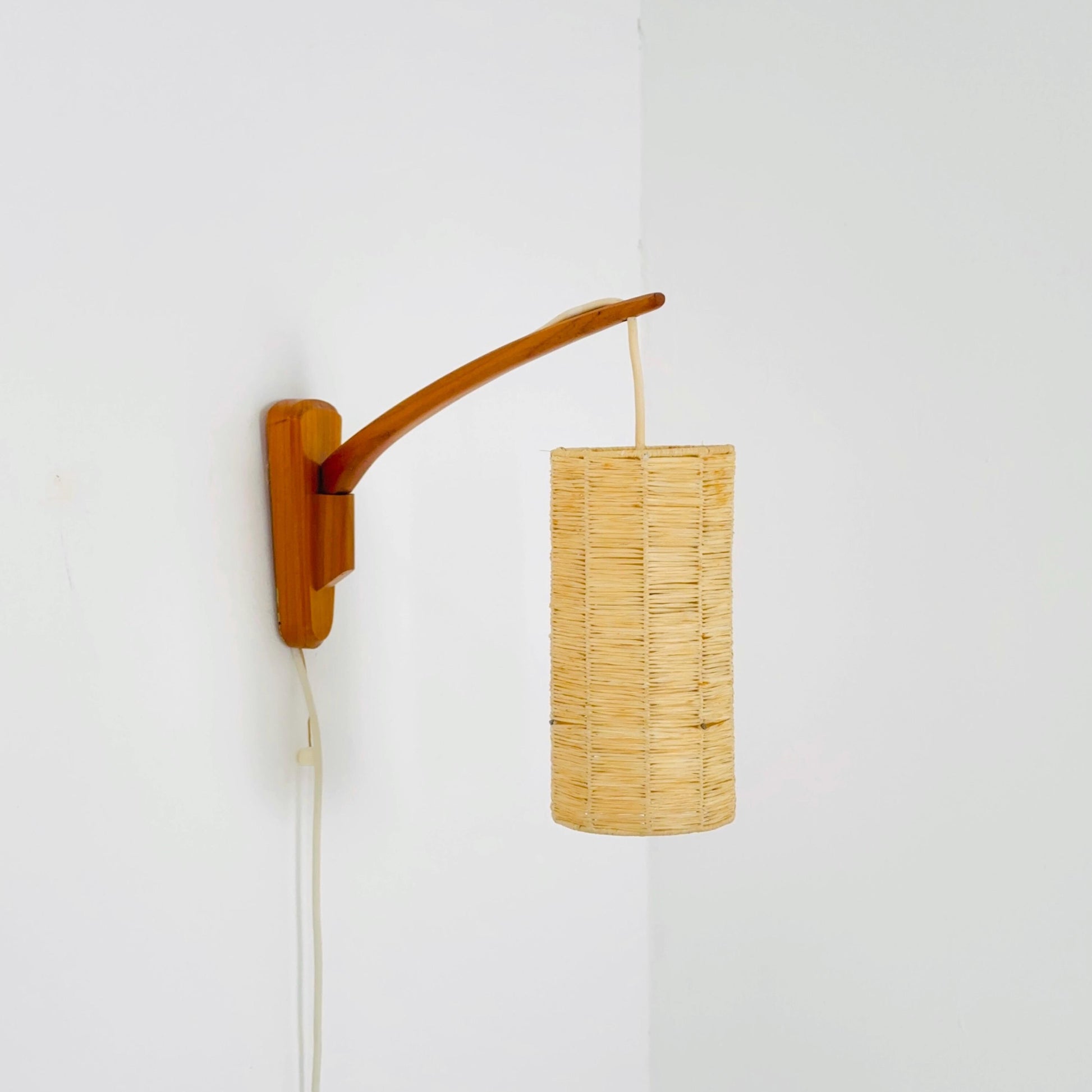 Mid-Century Swedish Wall Lamp with Rattan Shade | 1960s
