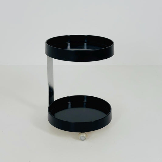 Rare Mid-Century Modern Black Wood & Chrome Round Bar Cart – Germany, 1970s