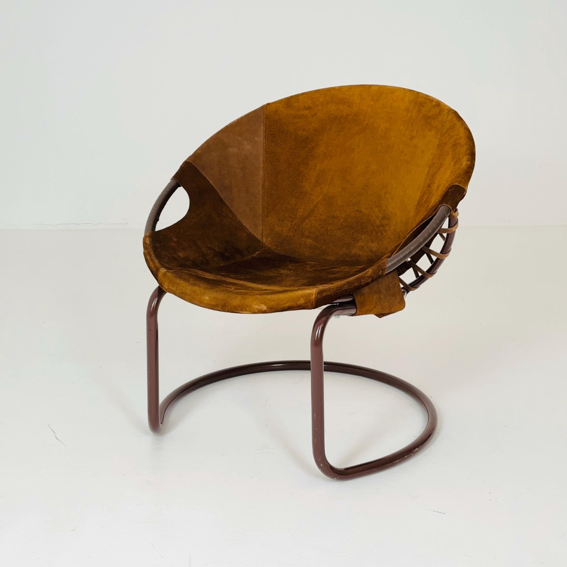 1 of 3 Vintage Suede Ball Chair by Lusch & Co – German Mid-Century Modern Circle Chair, 1970s