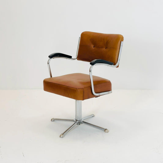 Mid century cognac leather swivel desk armchair 1980s Germany