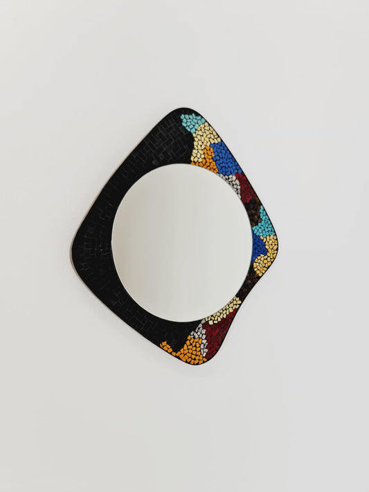 Mid Century MOSAIC asymmetric German brass Original kidney wall mirror from the 60s model Rockabilly