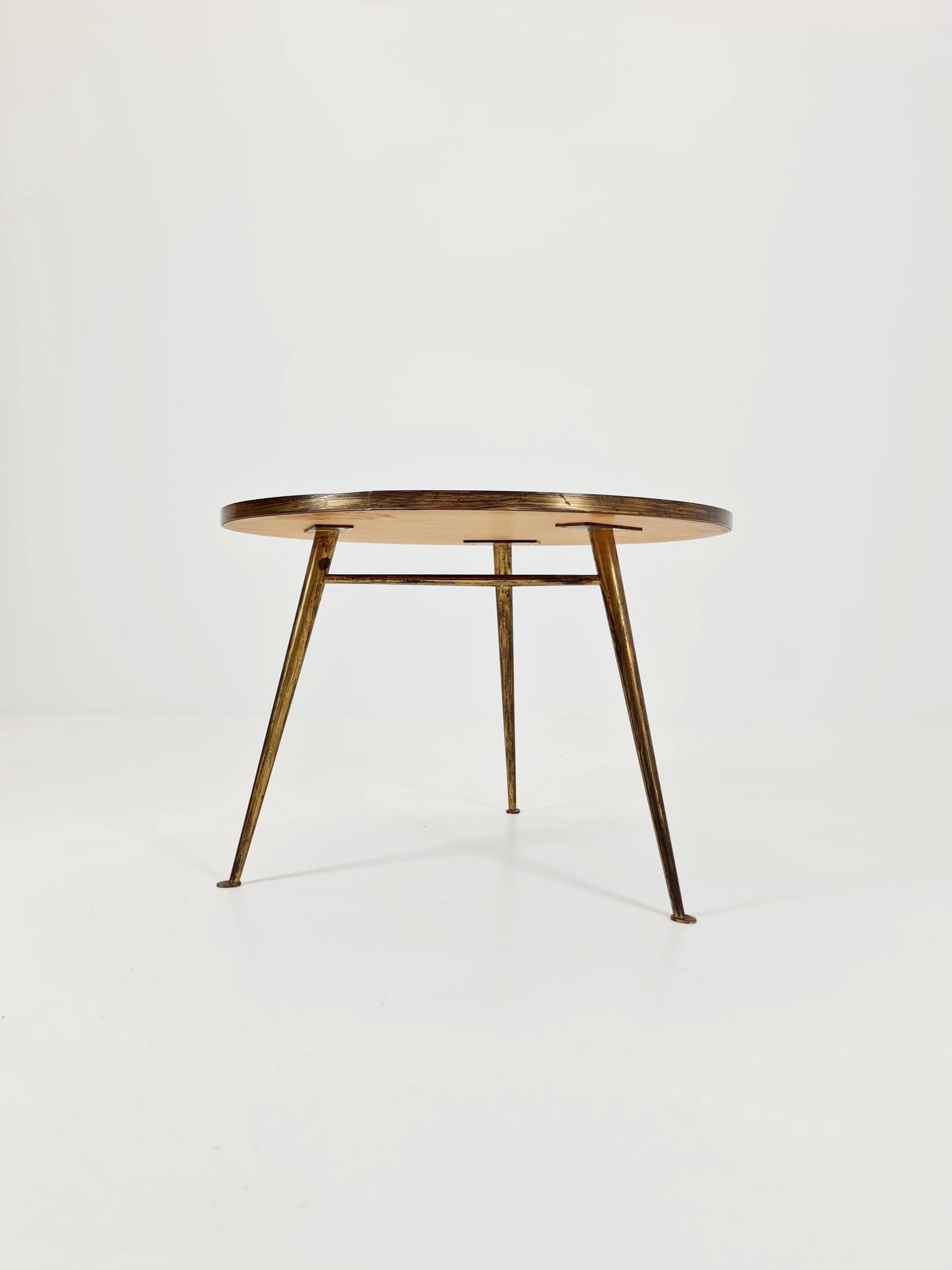 Unique round mosaic & solid brass coffe table from the 50s by Berthold Müller