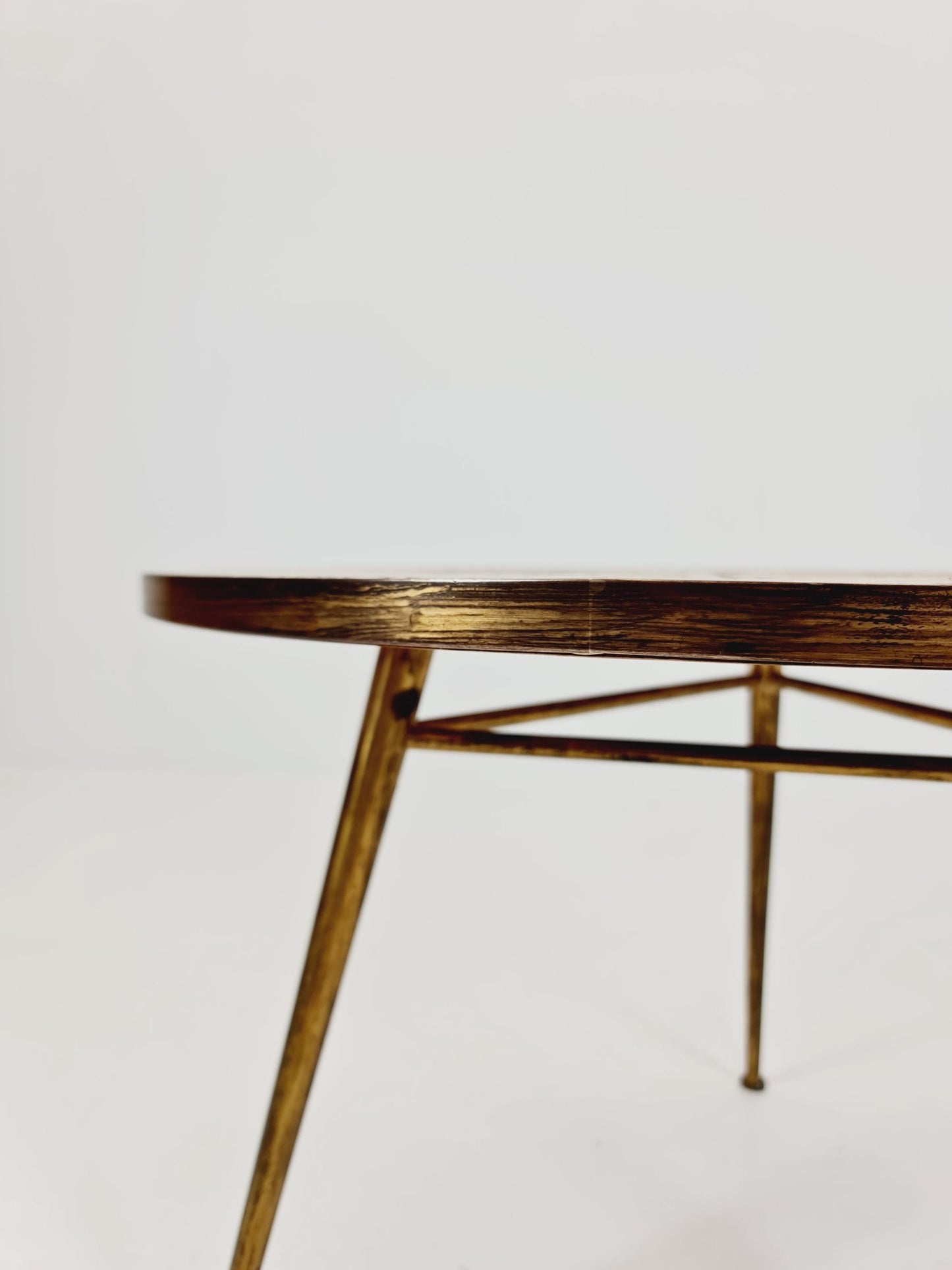 Unique round mosaic & solid brass coffe table from the 50s by Berthold Müller