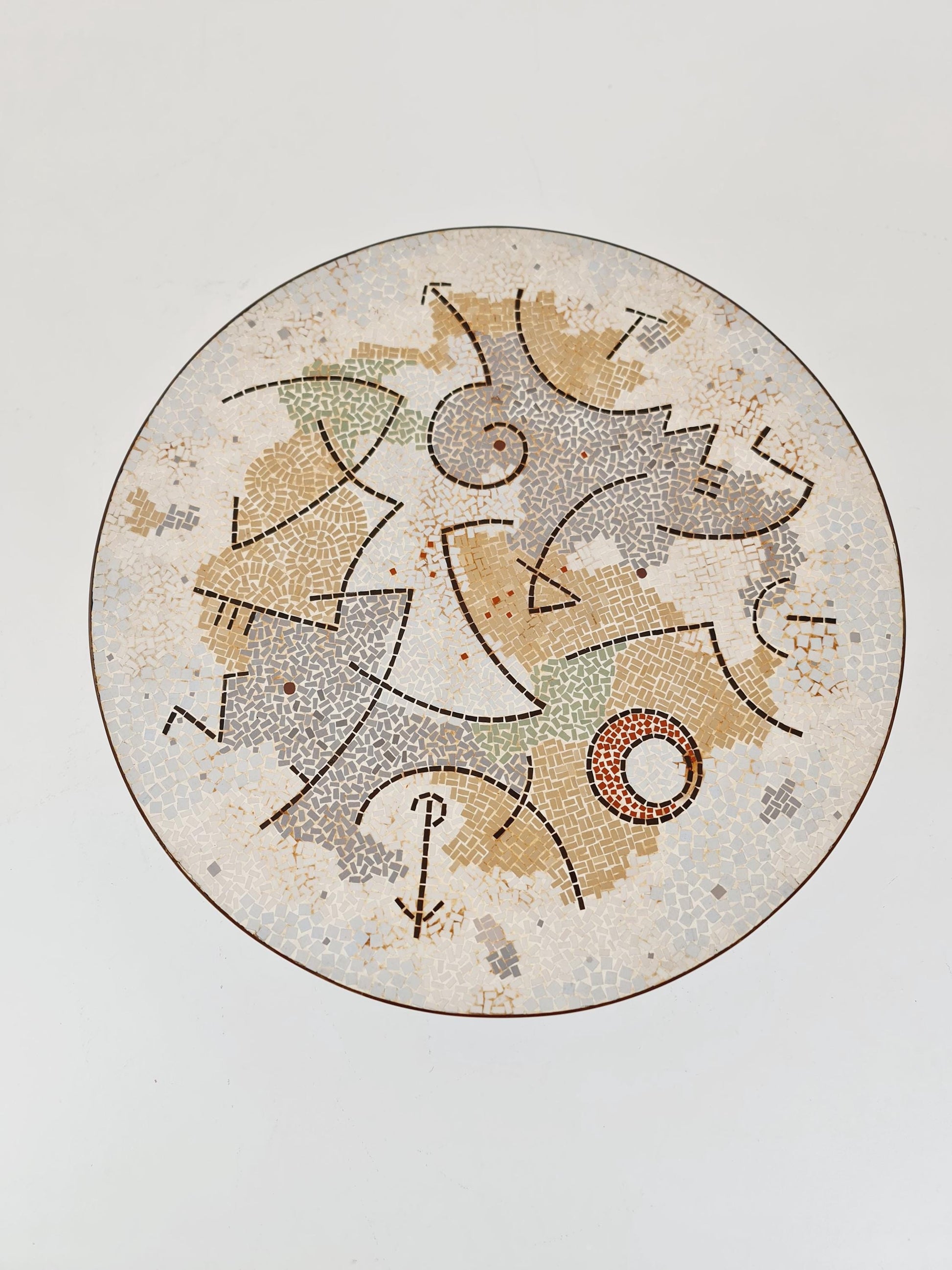 Unique round mosaic & solid brass coffe table from the 50s by Berthold Müller