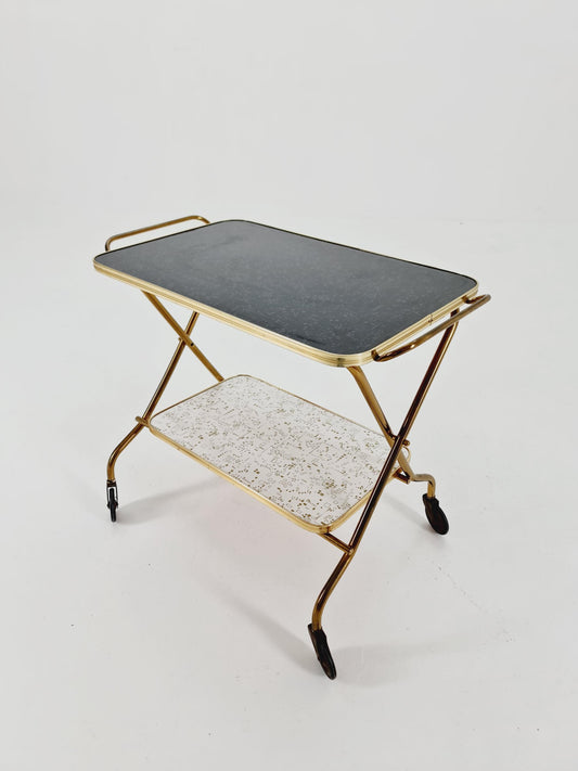 Vintage German mid century trolley bar cart in Brass 1950s