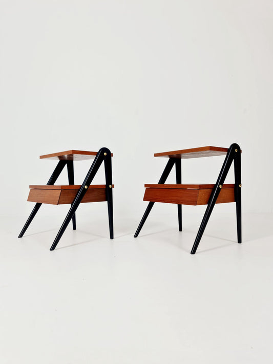 Pair of Danish teak vintage bedside tables/ Night stands, 1960s