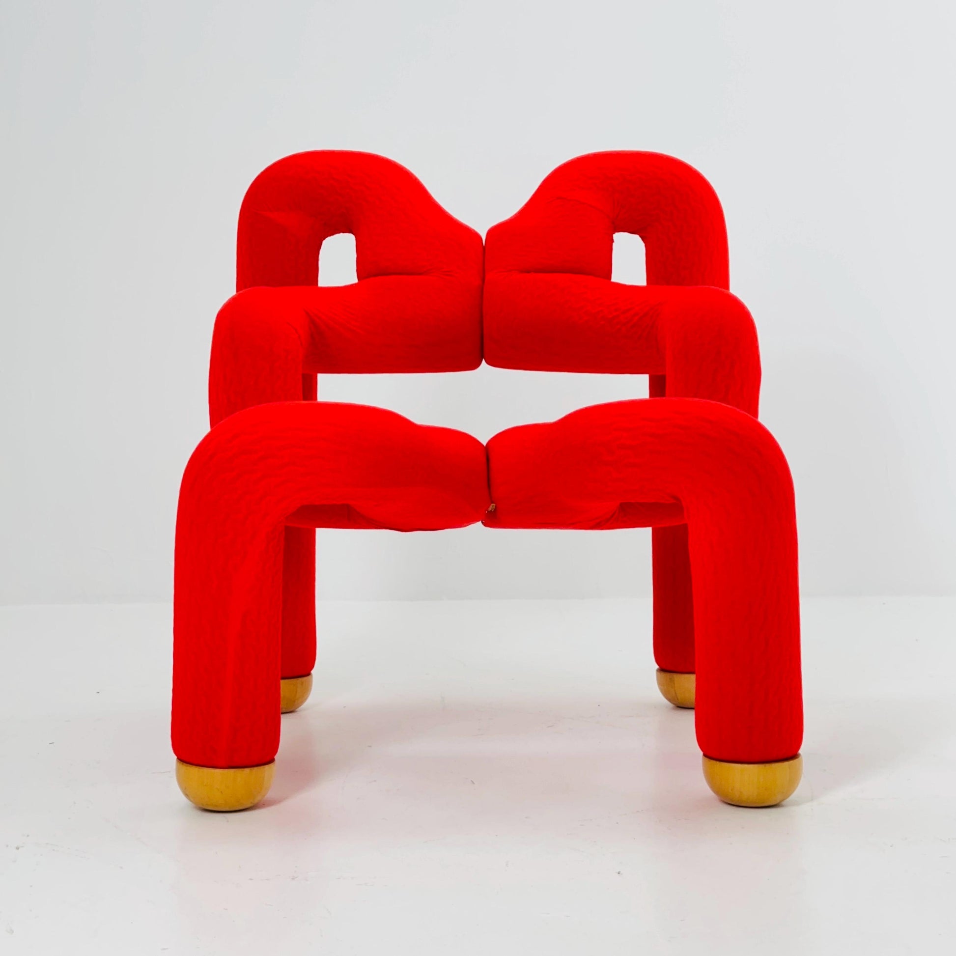 Mid century Postmodern Ekstrem Chair by Terje Ekström – Red Fabric Lounge Chair, Norway 1984 – Iconic Sculptural Seating