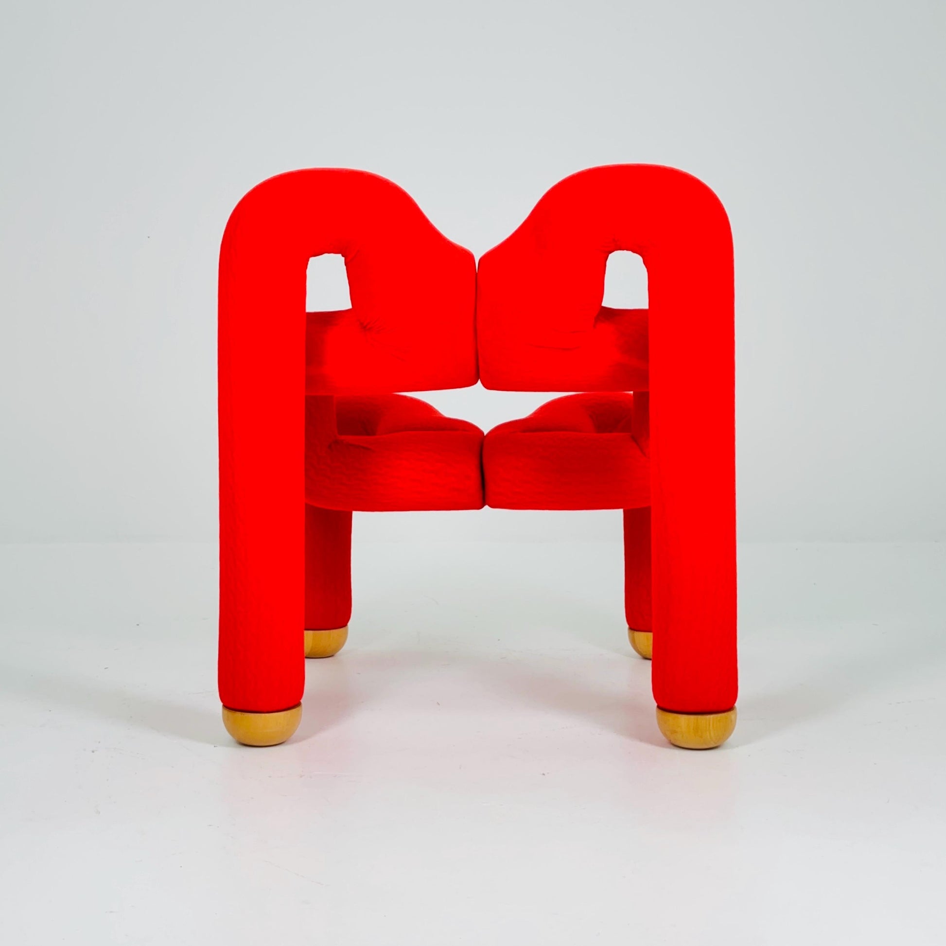 Mid century Postmodern Ekstrem Chair by Terje Ekström – Red Fabric Lounge Chair, Norway 1984 – Iconic Sculptural Seating