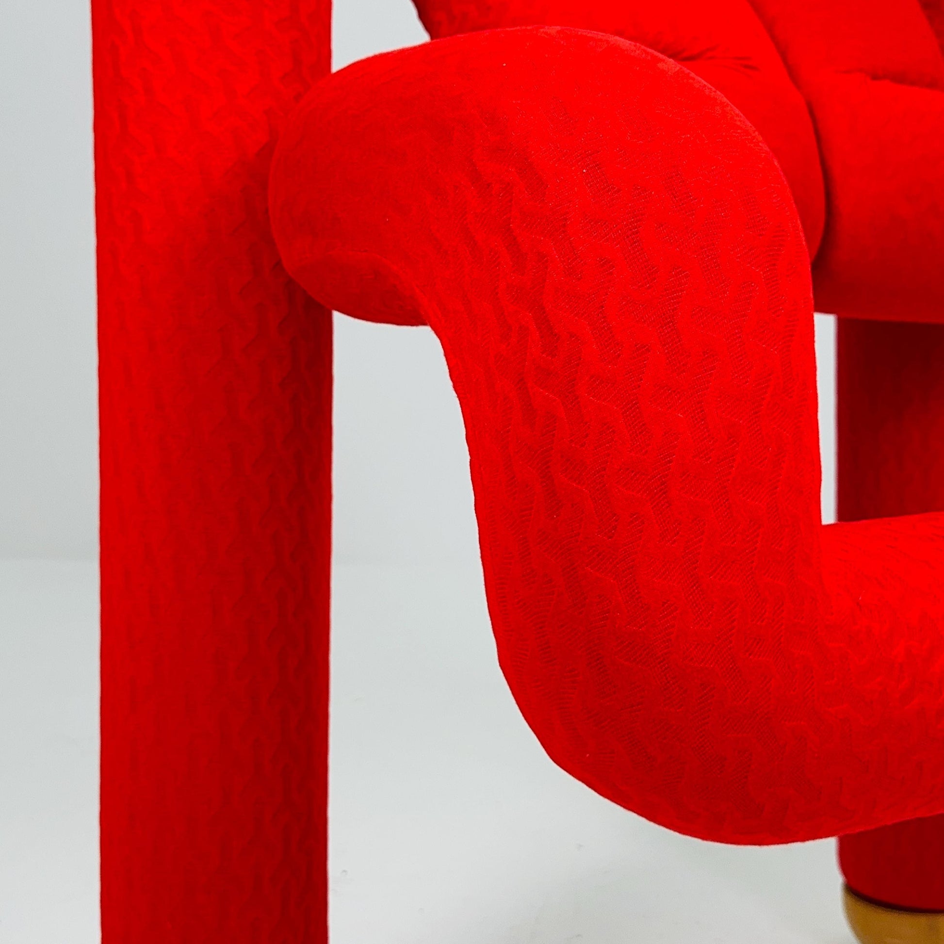 Mid century Postmodern Ekstrem Chair by Terje Ekström – Red Fabric Lounge Chair, Norway 1984 – Iconic Sculptural Seating