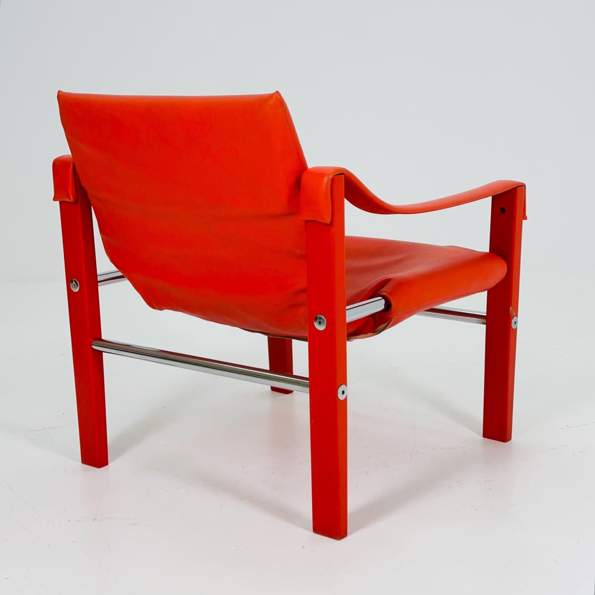Mid century Red leather Safari armchairs from Arkana by Maurice Burke, United Kingdom 1970s Scotland