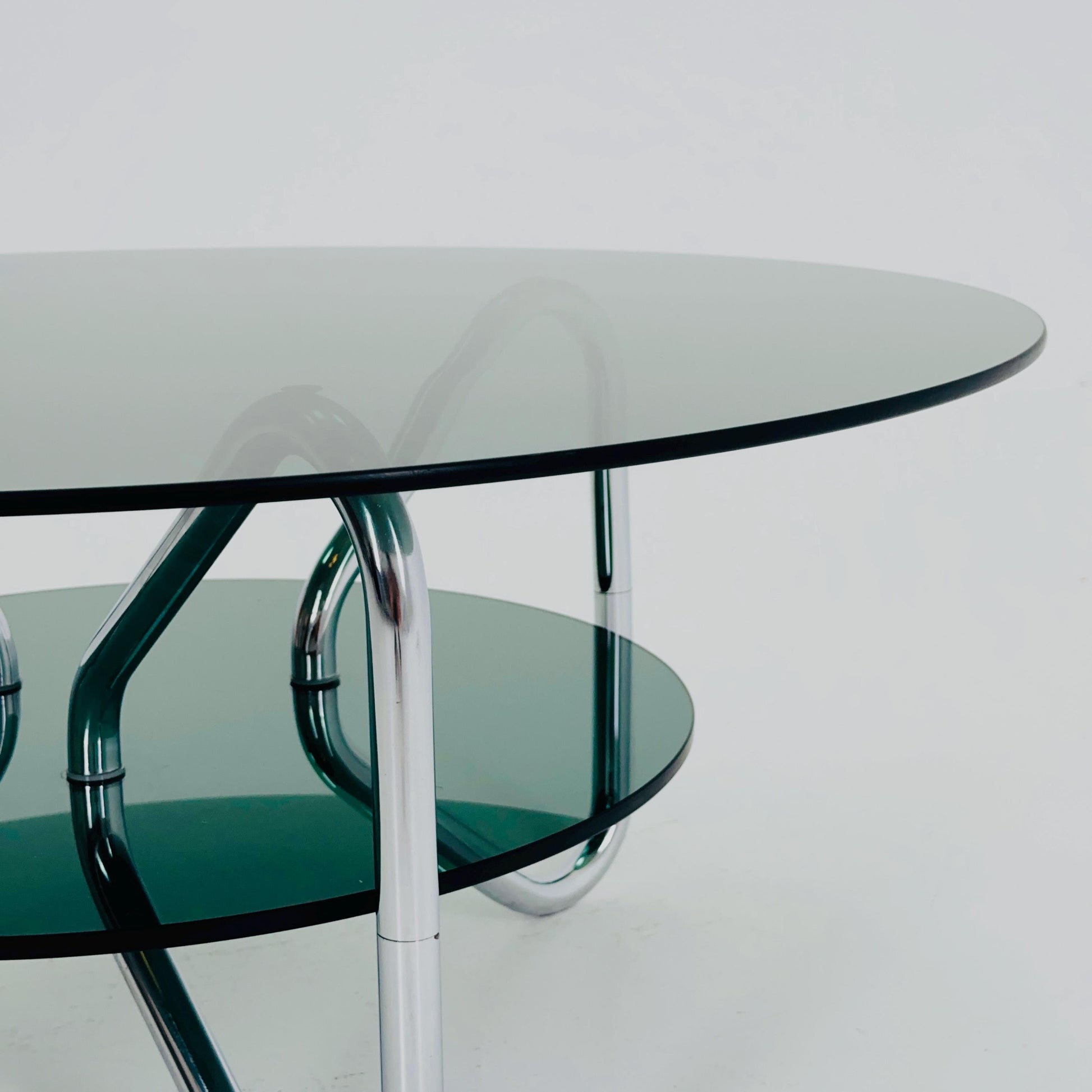 Mid century tubule chrome and smoked glass coffee table , Italy 1980s