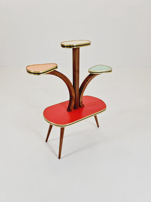 Rare Large German Plant Stand, Colorful Vintage Mid-Century Minimalist Indoor Plant Stand Side Table Retro flower table, 1950s