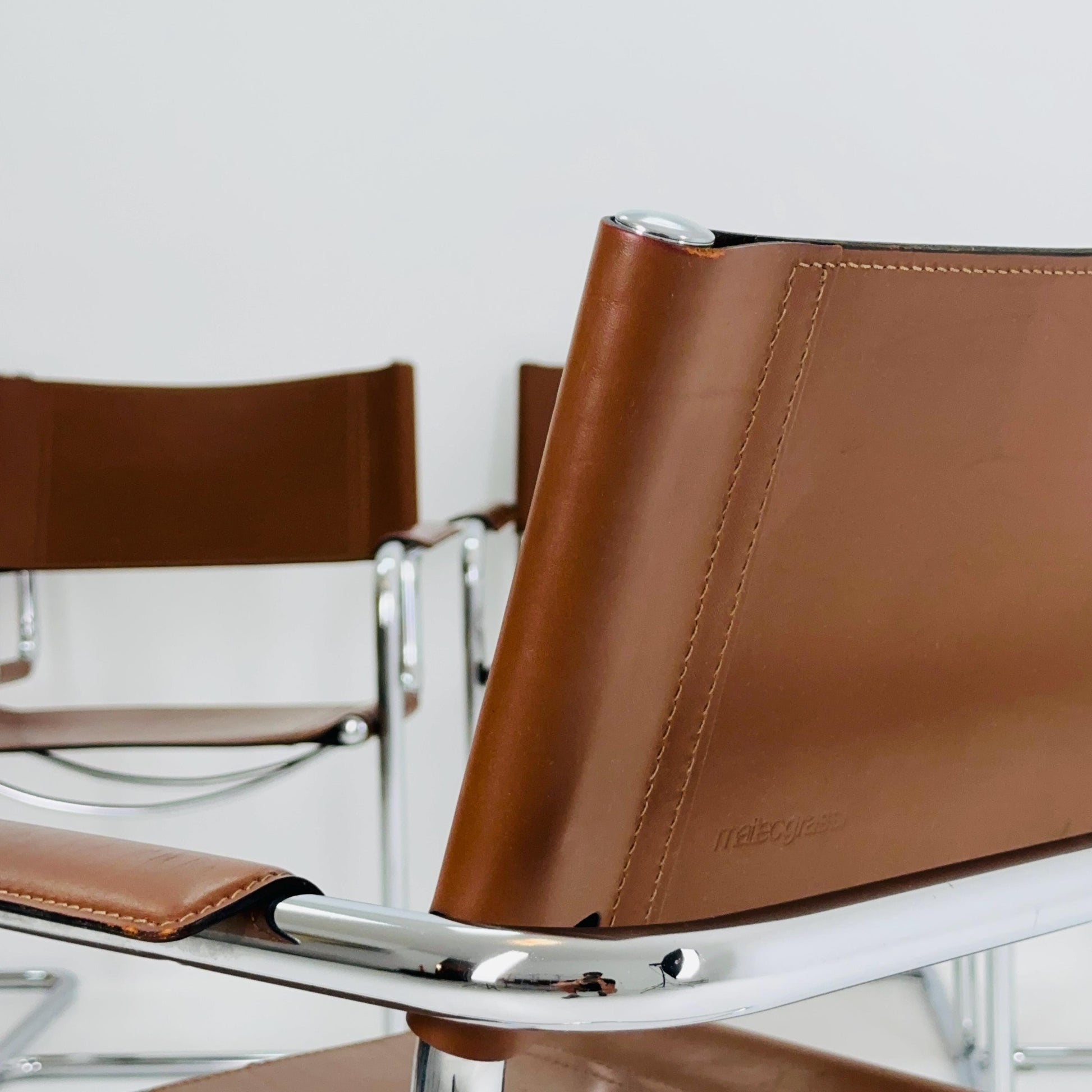 Set of 6 Model MG5 Centro Studi dining cognac leather chairs by Mart Stam & Marcel Breuer for Matteo Grassi, 1980s