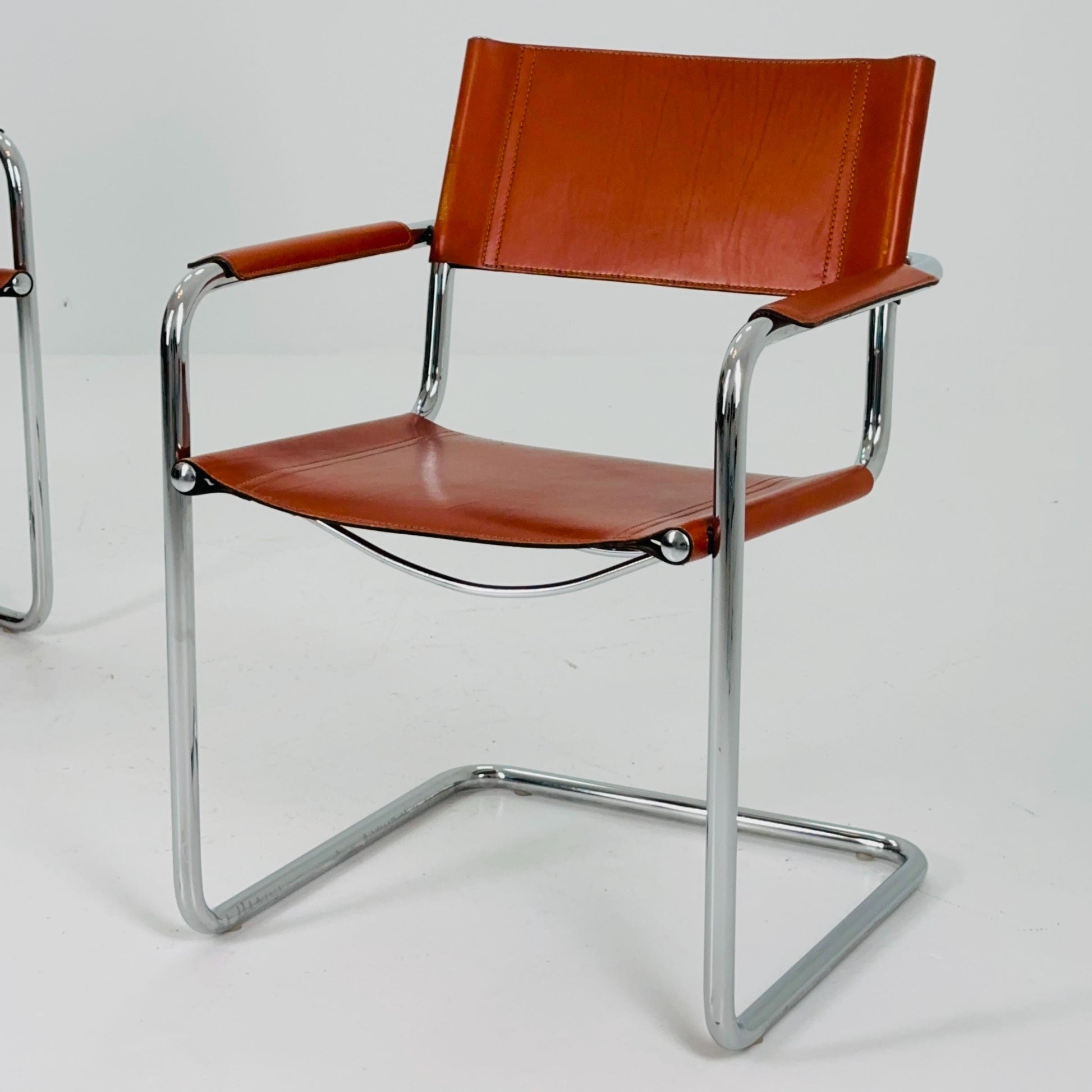 1 of 4 Model MG5 Centro Studi dining cognac leather chairs by Mart Stam & Marcel Breuer for Matteo Grassi, 1980s