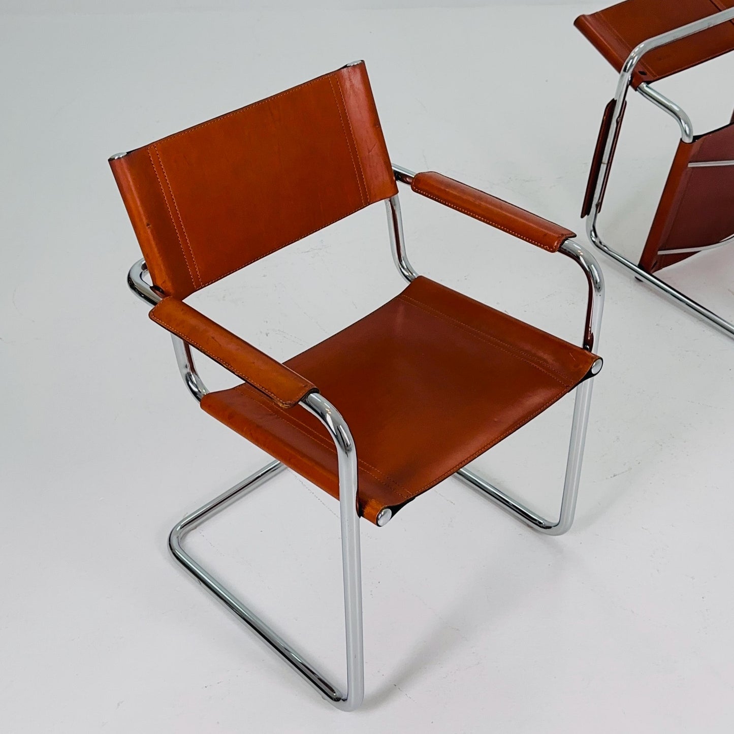 1 of 4 Model MG5 Centro Studi dining cognac leather chairs by Mart Stam & Marcel Breuer for Matteo Grassi, 1980s