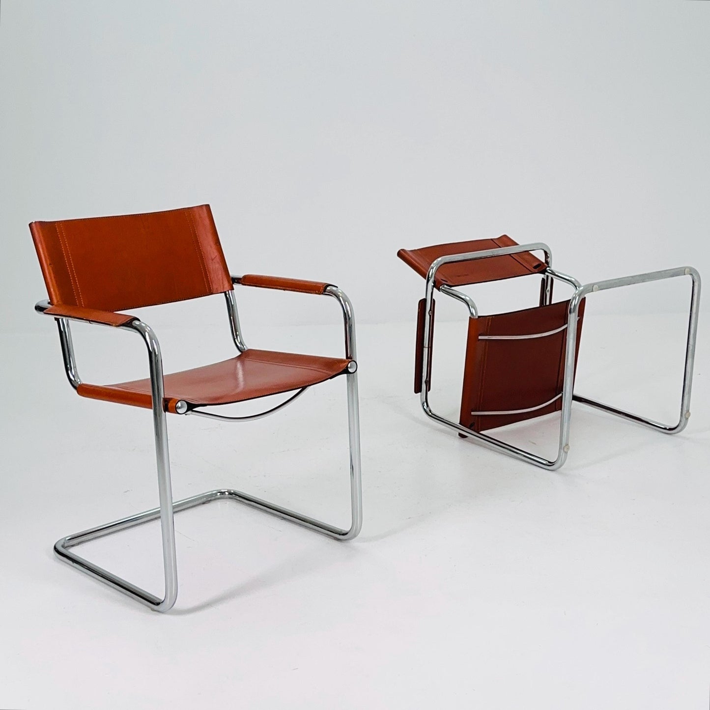 1 of 4 Model MG5 Centro Studi dining cognac leather chairs by Mart Stam & Marcel Breuer for Matteo Grassi, 1980s