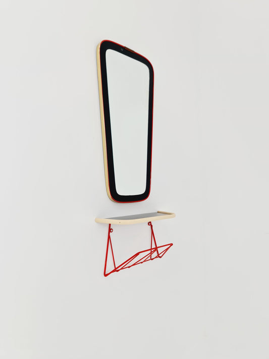 Mid Century asymmetric German Original kidney wall mirror with shelf from the 60s model Rockabilly