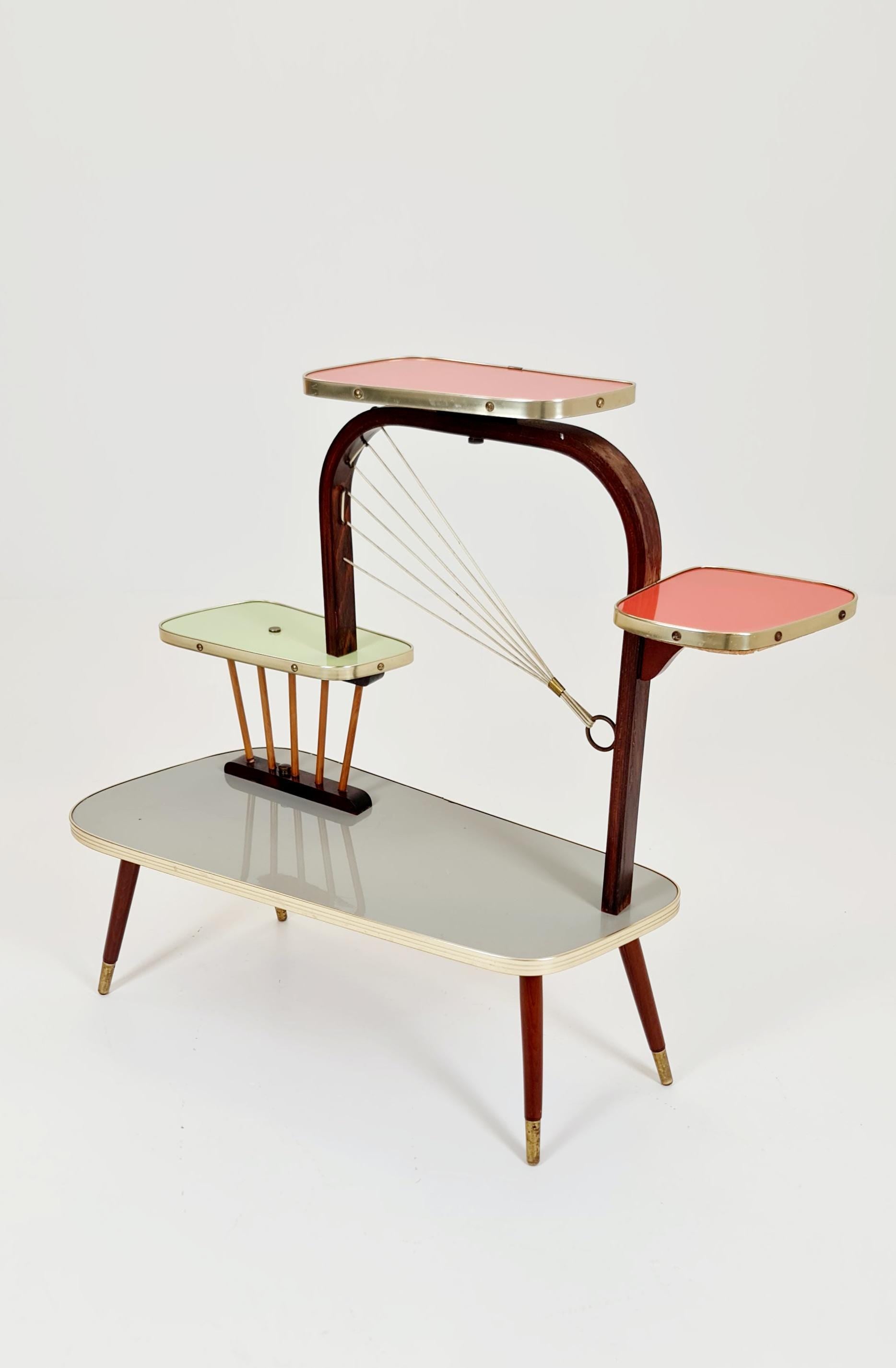 Rare Large German Plant Stand, Colorful Vintage Mid-Century Minimalist Indoor Plant Stand Side Table Retro flower table, 1950s