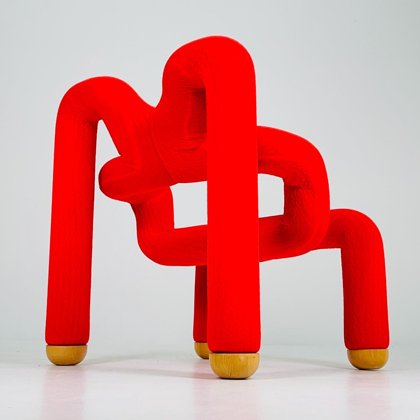 Mid century Postmodern Ekstrem Chair by Terje Ekström – Red Fabric Lounge Chair, Norway 1984 – Iconic Sculptural Seating