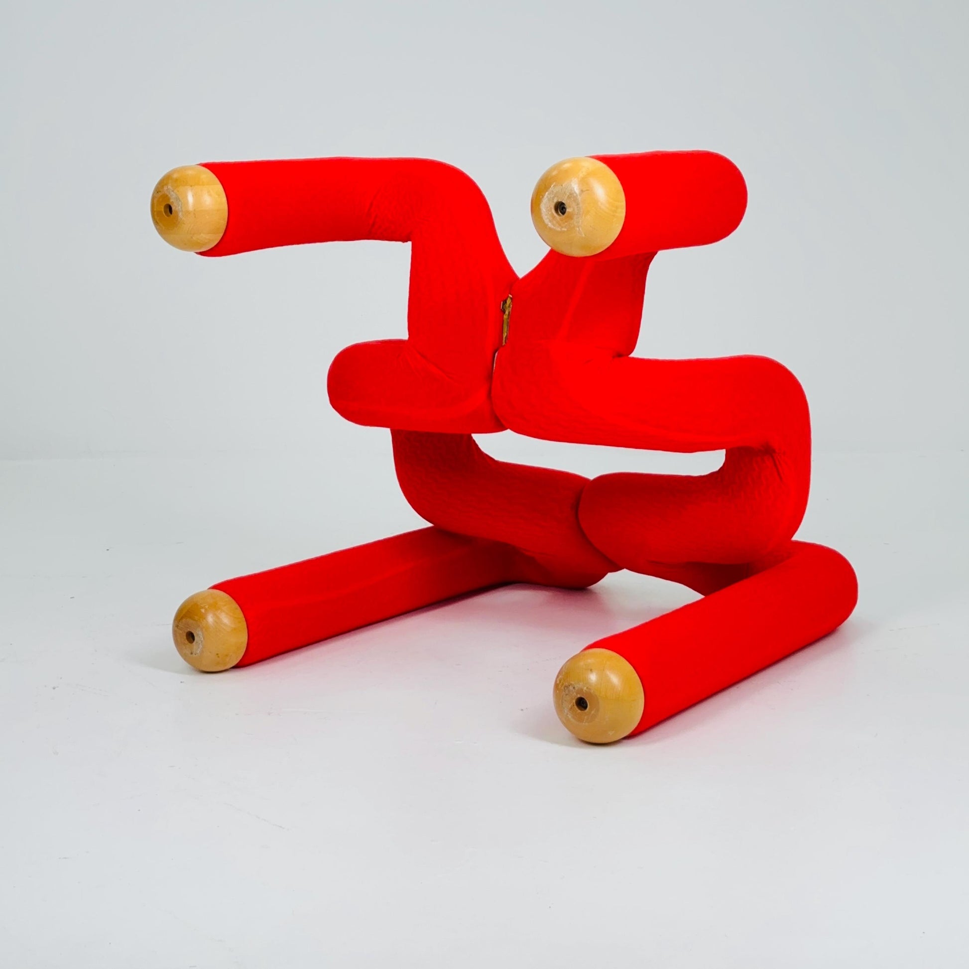 Mid century Postmodern Ekstrem Chair by Terje Ekström – Red Fabric Lounge Chair, Norway 1984 – Iconic Sculptural Seating