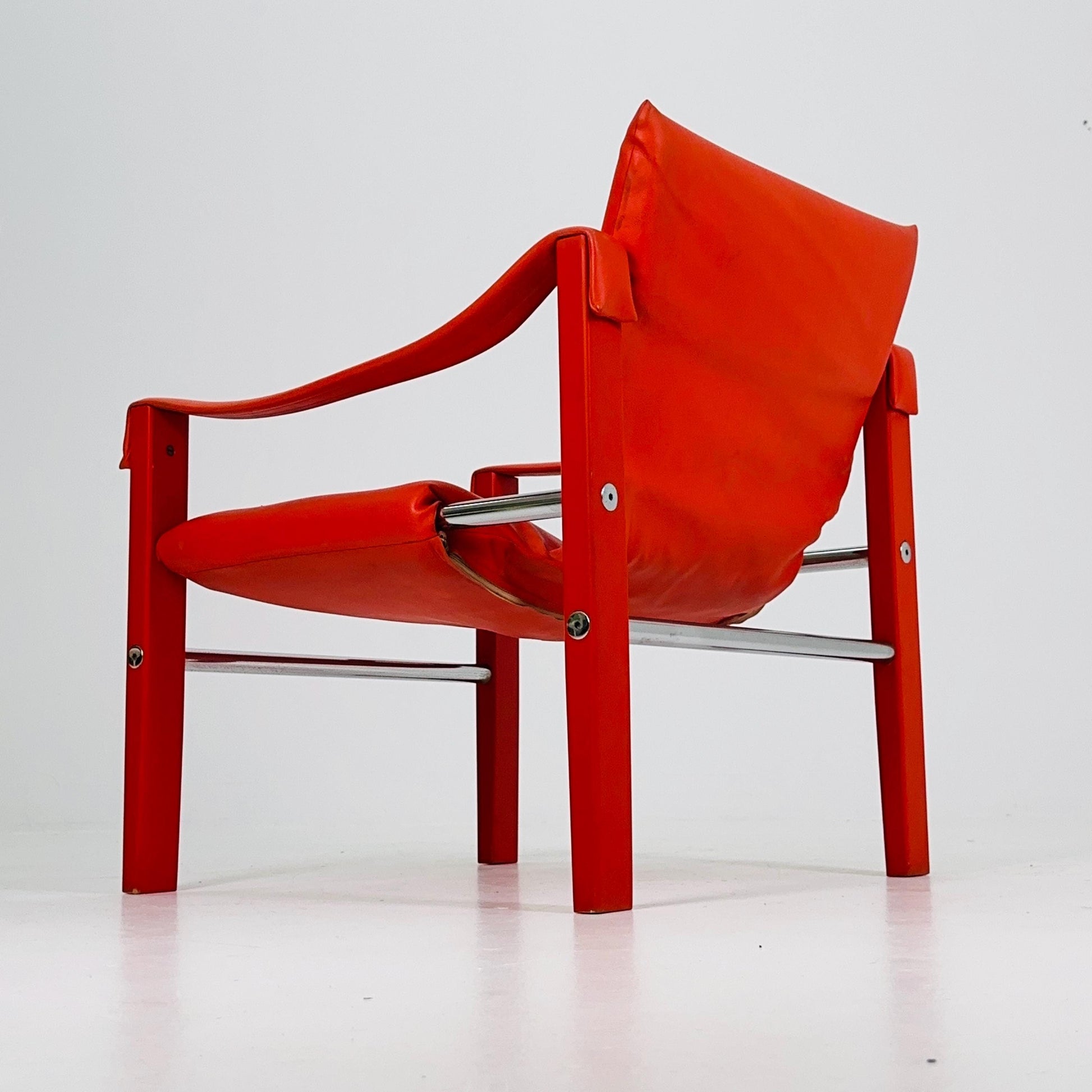 Mid century Red leather Safari armchairs from Arkana by Maurice Burke, United Kingdom 1970s Scotland