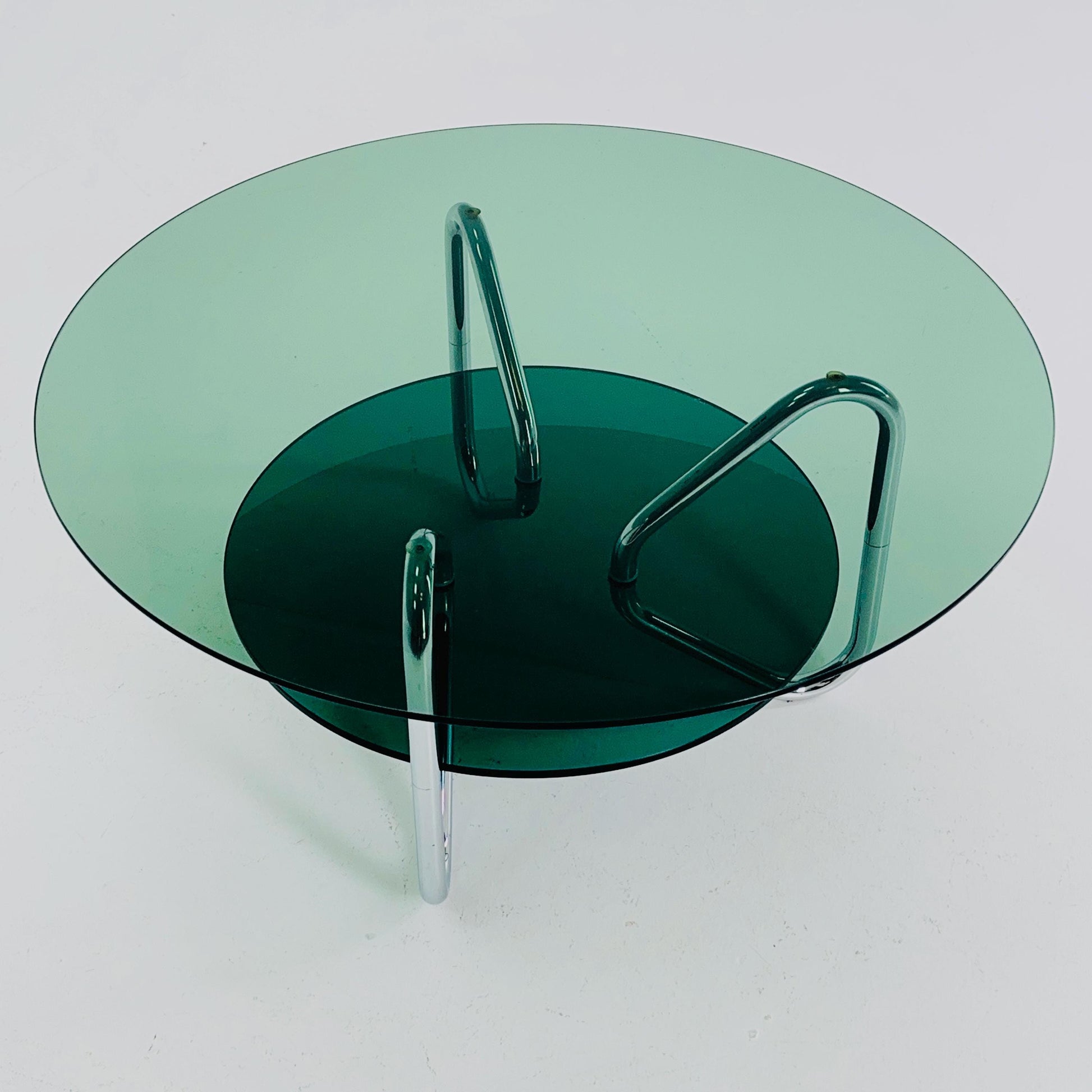 Mid century tubule chrome and smoked glass coffee table , Italy 1980s