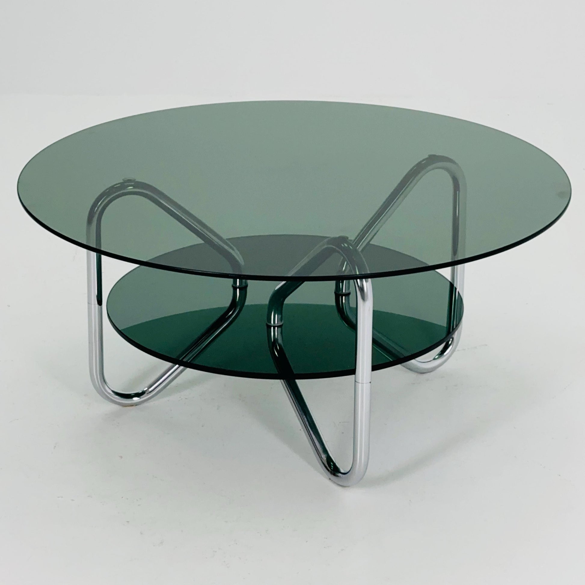 Mid century tubule chrome and smoked glass coffee table , Italy 1980s