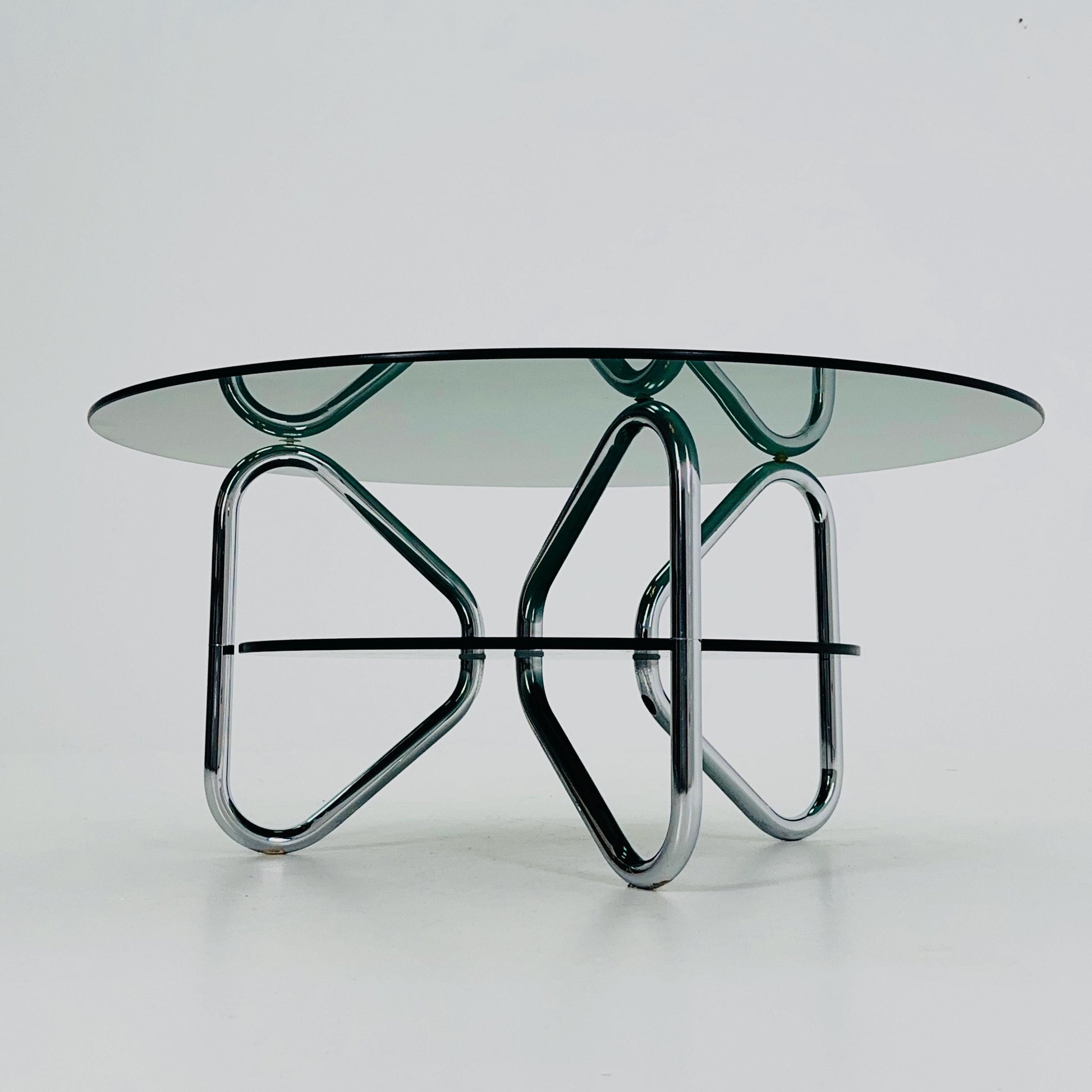 Mid century tubule chrome and smoked glass coffee table , Italy 1980s