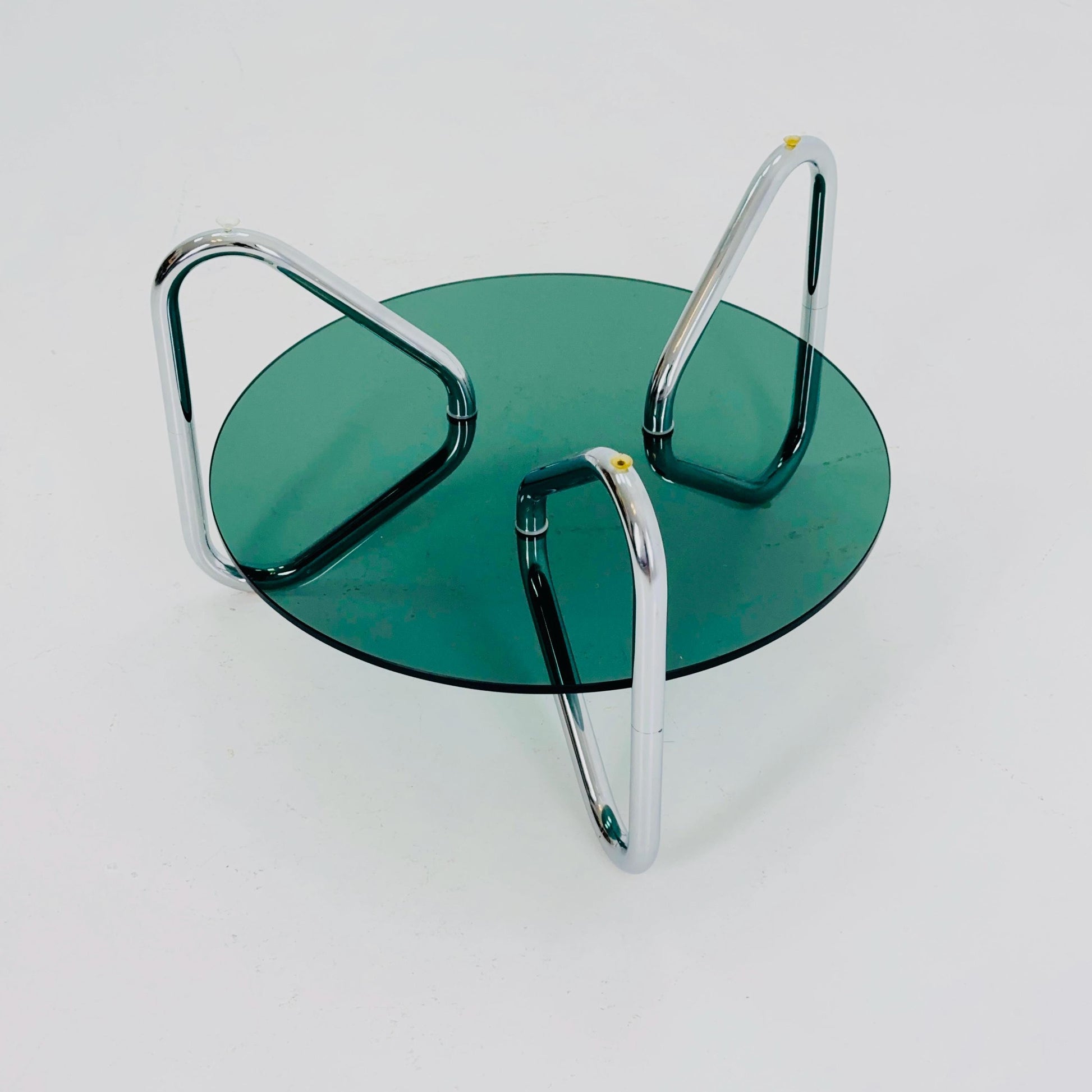 Mid century tubule chrome and smoked glass coffee table , Italy 1980s