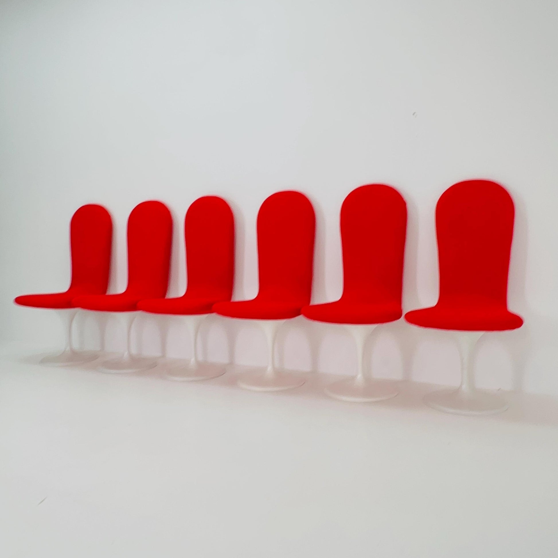 Set of 6 Mid-Century Space Age Red Tulip Dining Chairs – High Back, Germany 1970s
