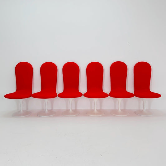 Set of 6 Mid-Century Space Age Red Tulip Dining Chairs – High Back, Germany 1970s