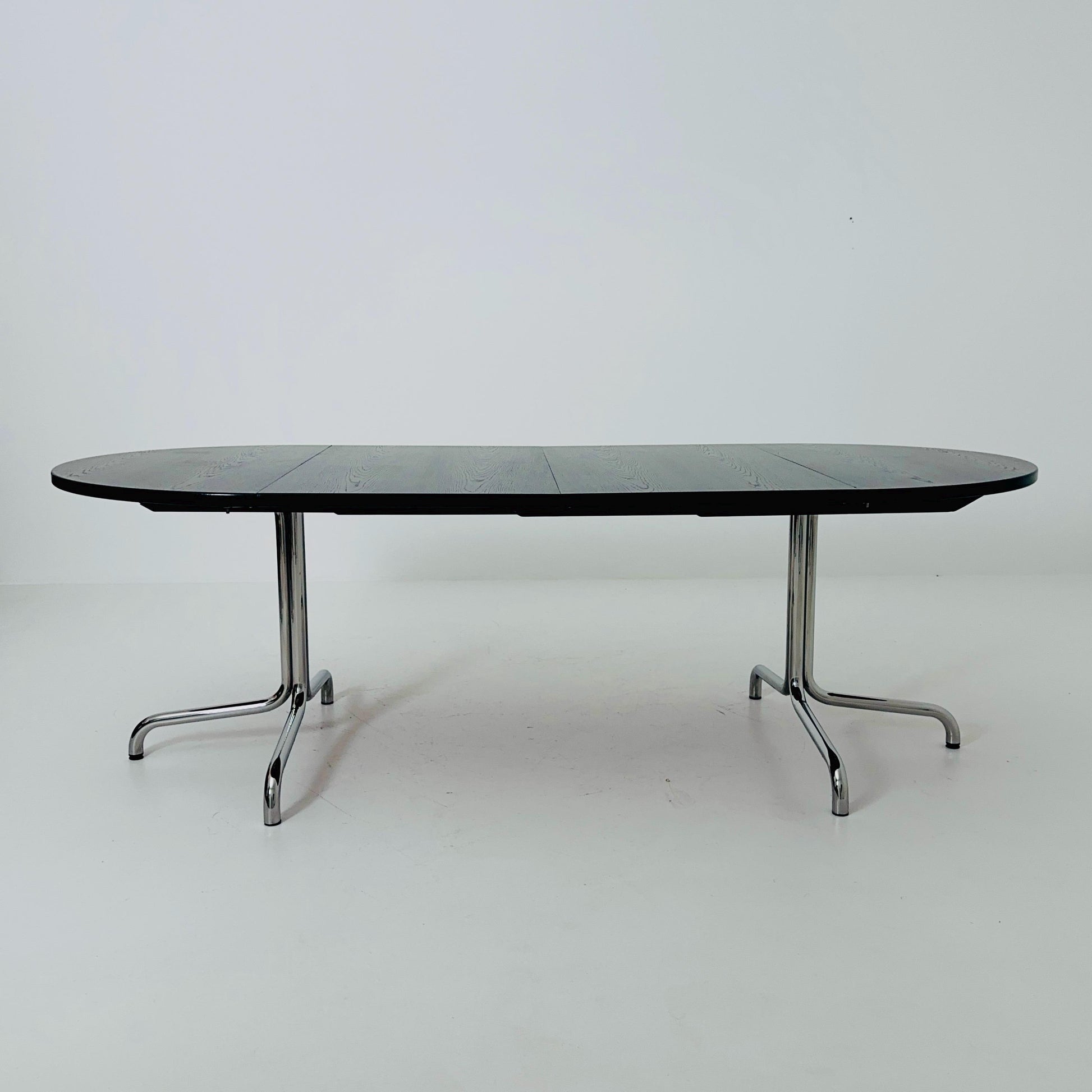 Mid Century Extendable Dining Table by Thonet, Model 1052 – Black Laminate & Chrome, Germany 1980s