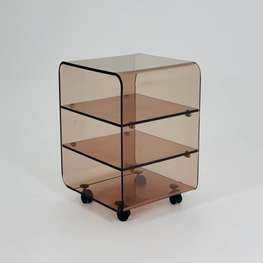 Space age Smoked Brown Plexiglass Trolley-side table by Michel Dumas for Roche Bobois 1970s