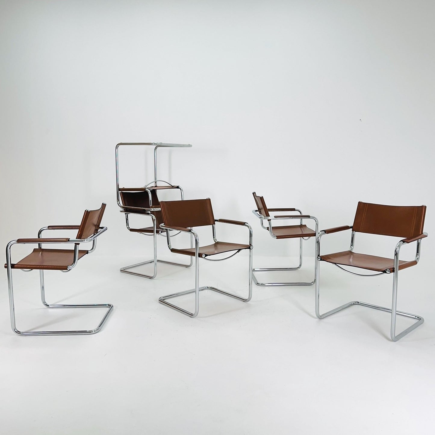 Set of 6 Model MG5 Centro Studi dining cognac leather chairs by Mart Stam & Marcel Breuer for Matteo Grassi, 1980s
