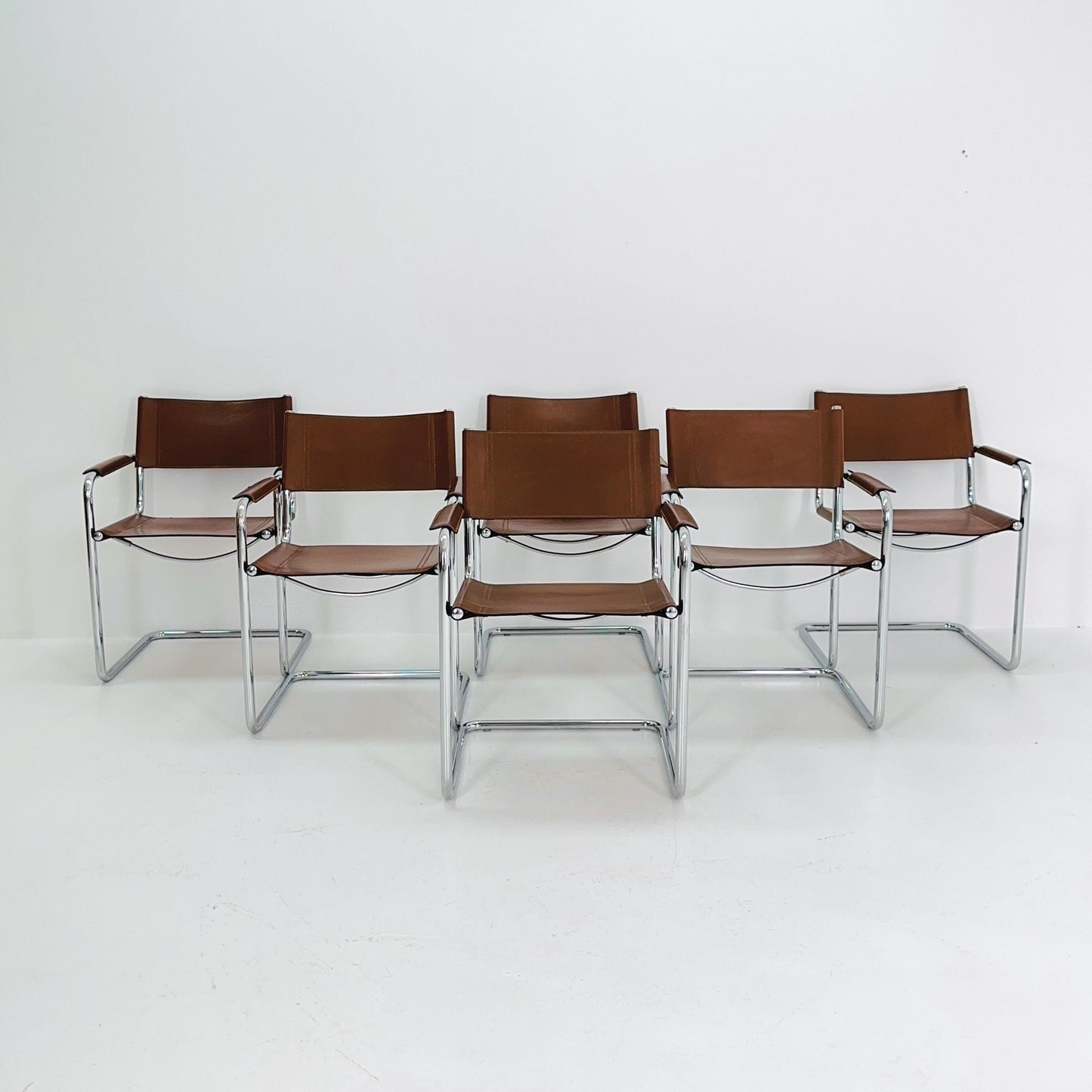 Set of 6 Model MG5 Centro Studi dining cognac leather chairs by Mart Stam & Marcel Breuer for Matteo Grassi, 1980s