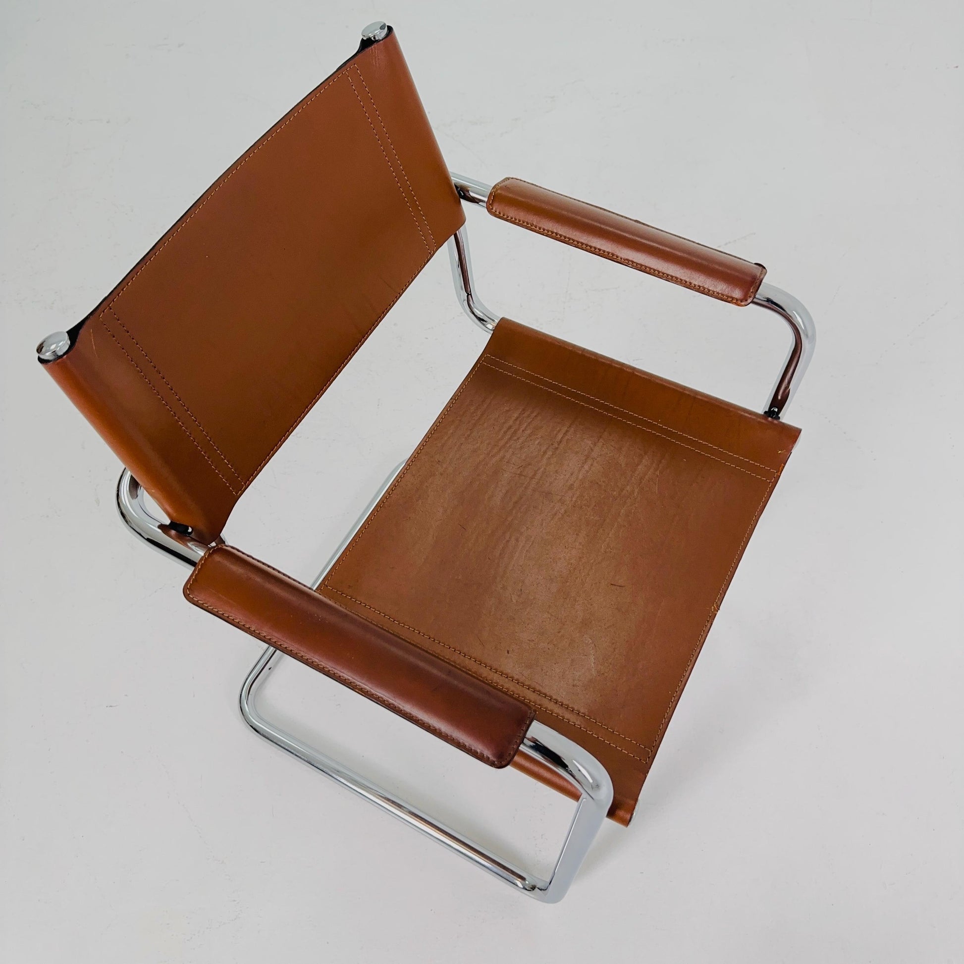 1 of 12 Model MG5 Centro Studi dining cognac leather chairs by Mart Stam & Marcel Breuer for Matteo Grassi, 1980s