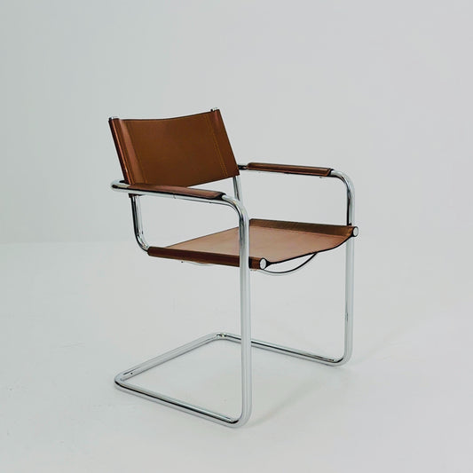 1 of 12 Model MG5 Centro Studi dining cognac leather chairs by Mart Stam & Marcel Breuer for Matteo Grassi, 1980s