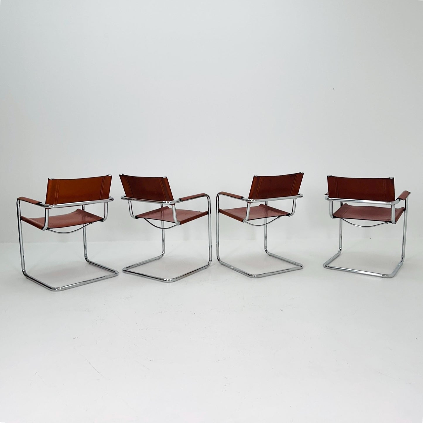 Set of 4 Model MG5 Centro Studi dining cognac leather chairs by Mart Stam & Marcel Breuer for Matteo Grassi, 1980s