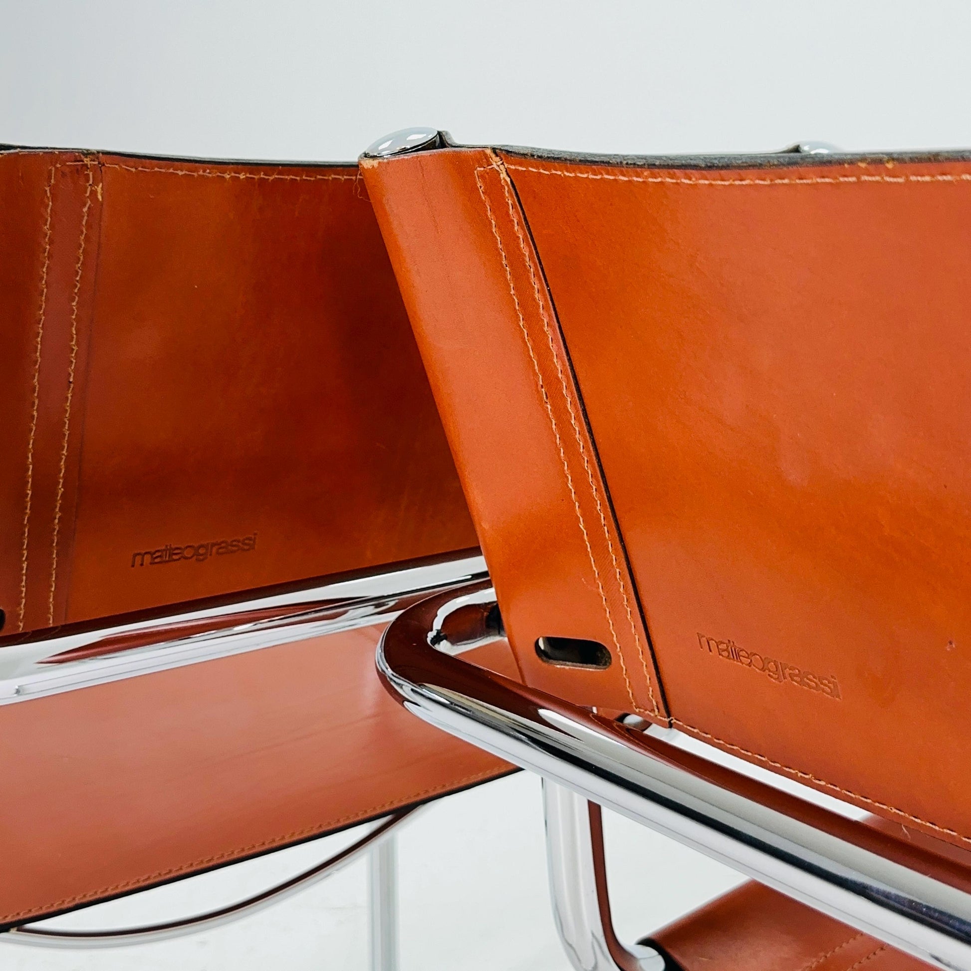 Set of 4 Model MG5 Centro Studi dining cognac leather chairs by Mart Stam & Marcel Breuer for Matteo Grassi, 1980s