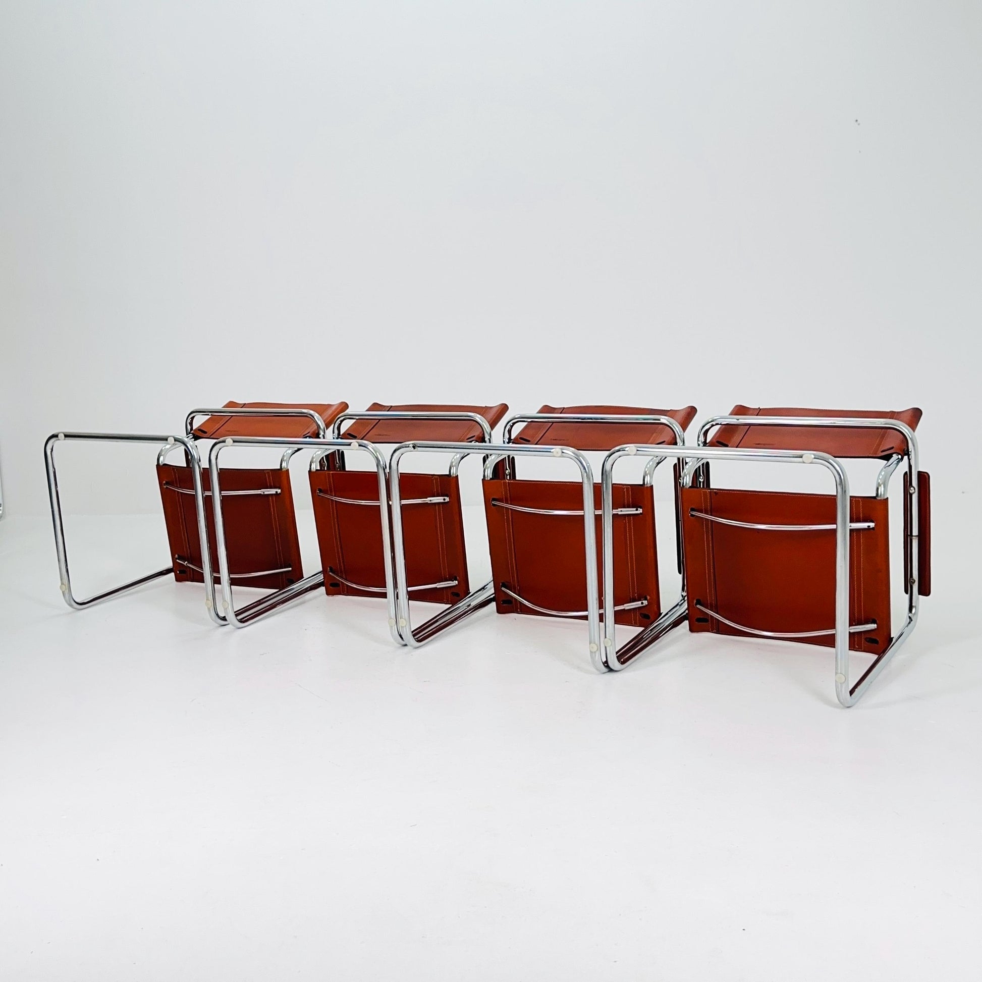Set of 4 Model MG5 Centro Studi dining cognac leather chairs by Mart Stam & Marcel Breuer for Matteo Grassi, 1980s