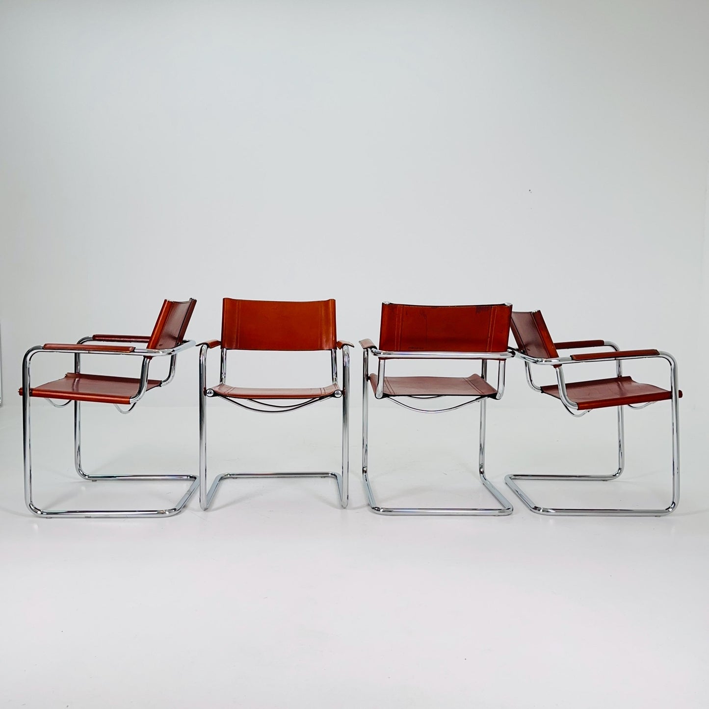 Set of 4 Model MG5 Centro Studi dining cognac leather chairs by Mart Stam & Marcel Breuer for Matteo Grassi, 1980s