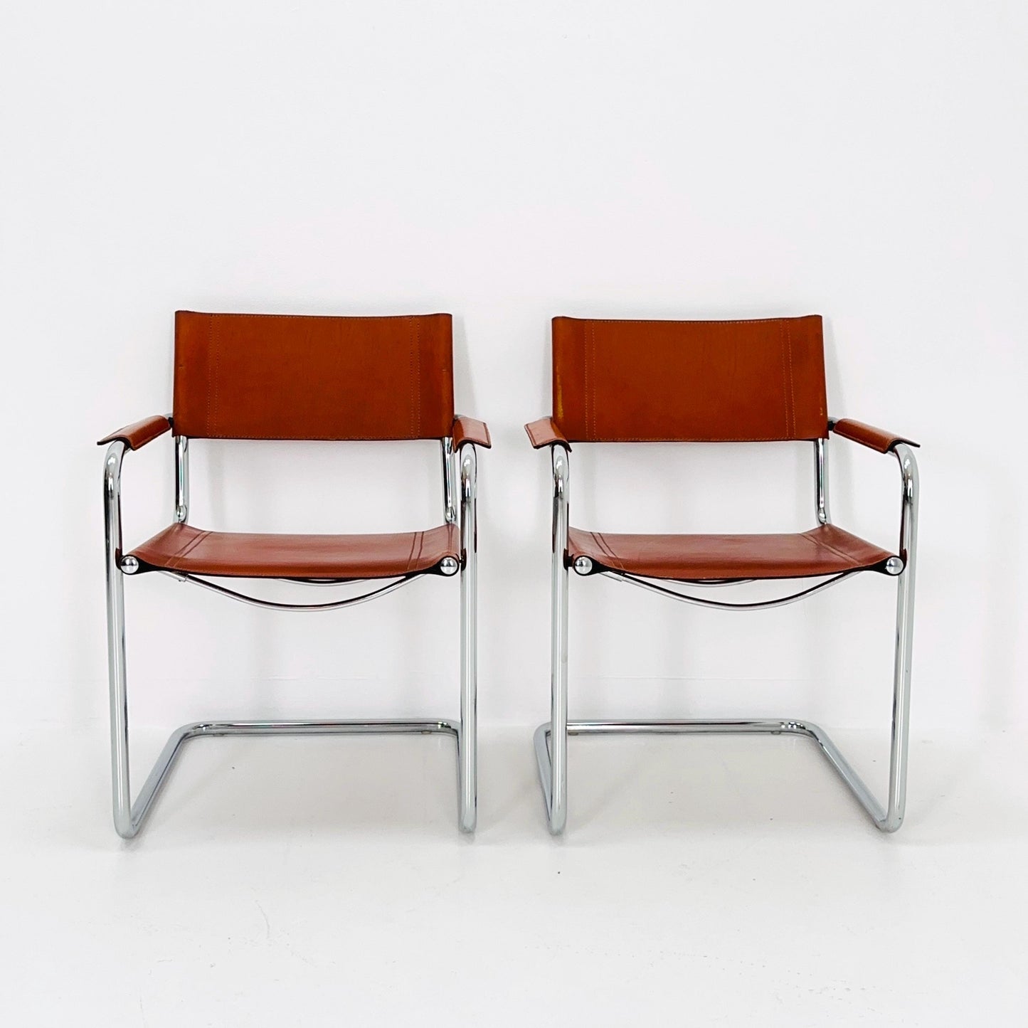 1 of 4 Model MG5 Centro Studi dining cognac leather chairs by Mart Stam & Marcel Breuer for Matteo Grassi, 1980s