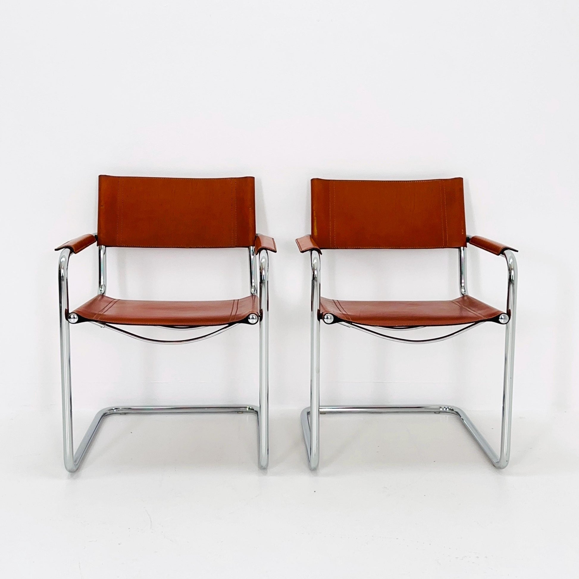 1 of 4 Model MG5 Centro Studi dining cognac leather chairs by Mart Stam & Marcel Breuer for Matteo Grassi, 1980s