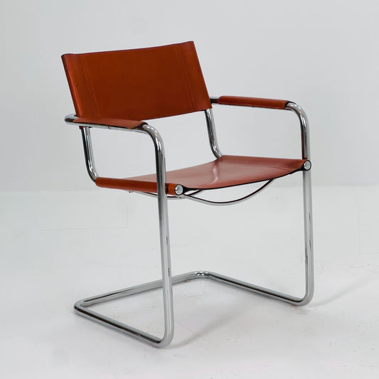 1 of 4 Model MG5 Centro Studi dining cognac leather chairs by Mart Stam & Marcel Breuer for Matteo Grassi, 1980s