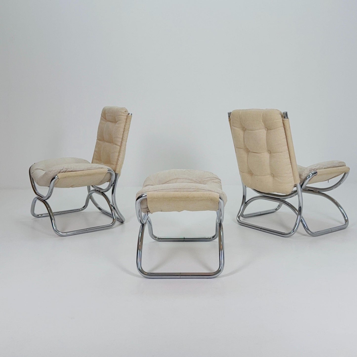 Set of 3 Mid century Jan Schröfer Lounge Chairs & Ottoman for Ahrend de Cirkel, 1970s Netherlands