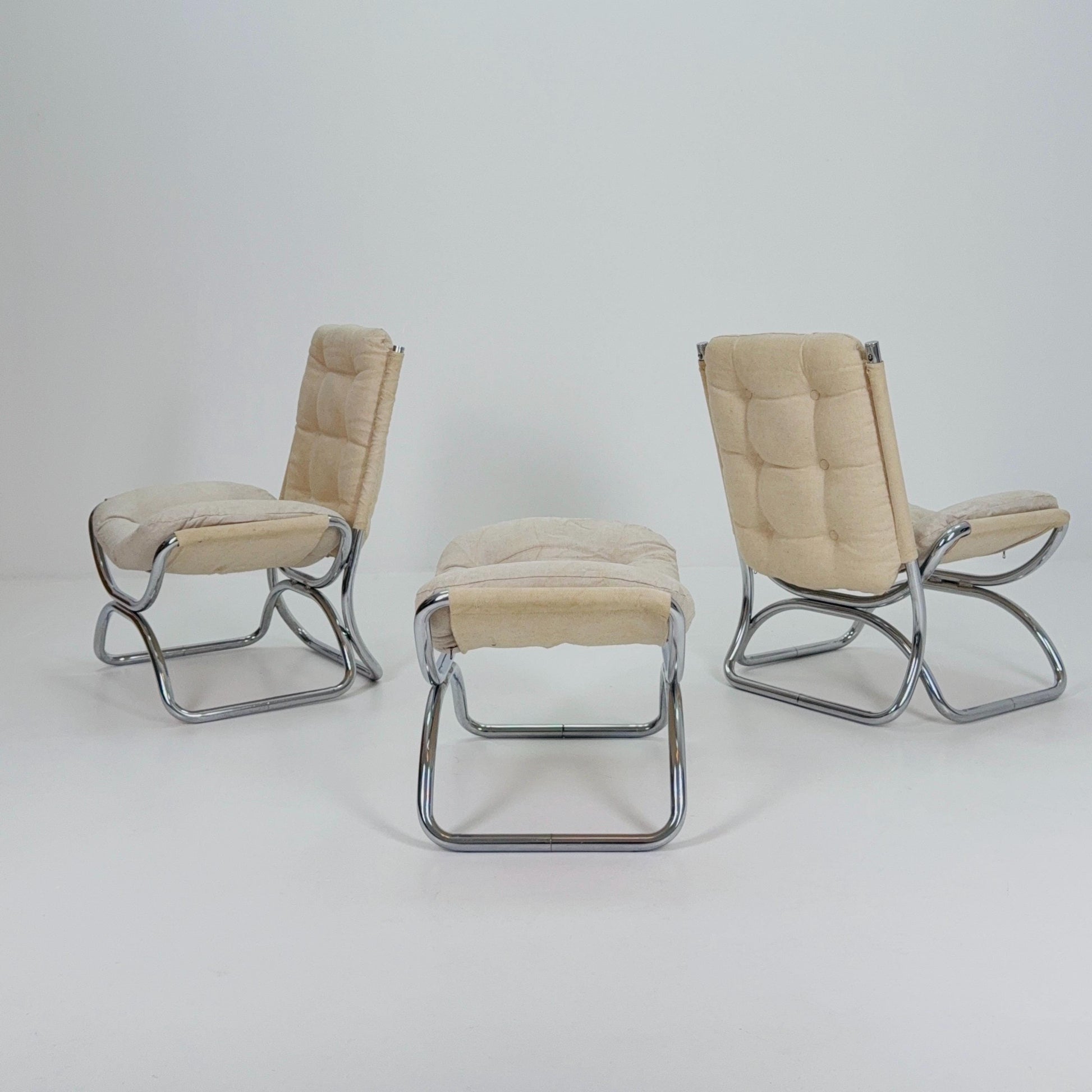 Set of 3 Mid century Jan Schröfer Lounge Chairs & Ottoman for Ahrend de Cirkel, 1970s Netherlands