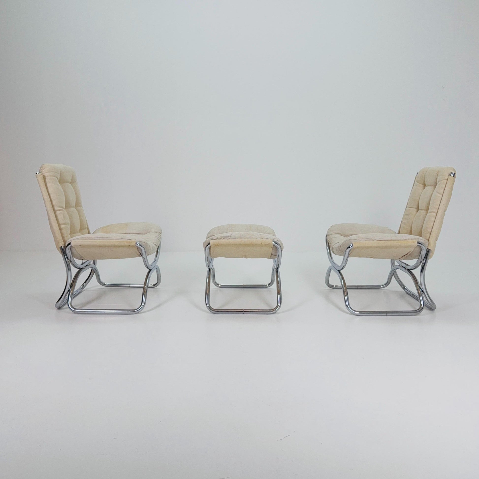 Set of 3 Mid century Jan Schröfer Lounge Chairs & Ottoman for Ahrend de Cirkel, 1970s Netherlands