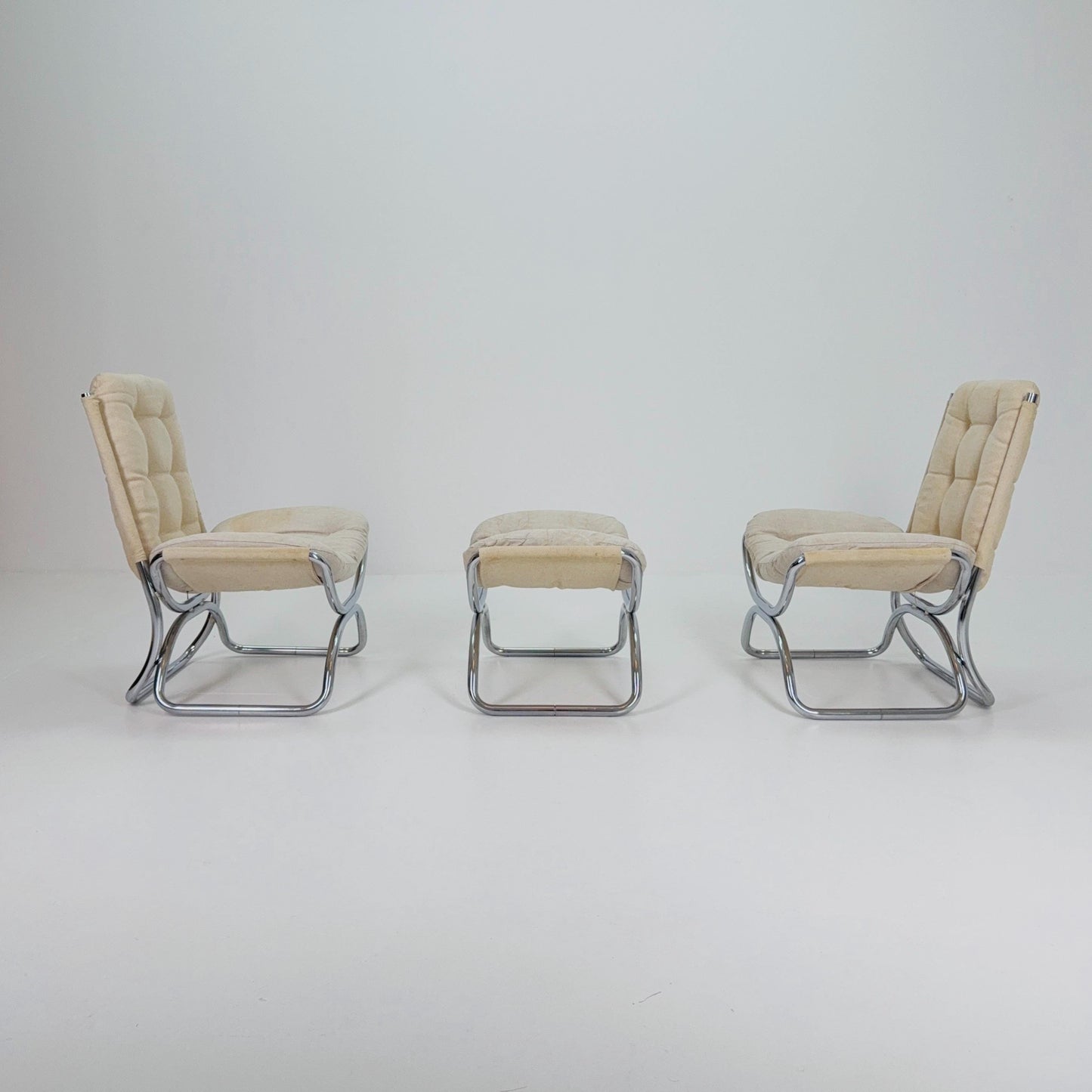 Set of 3 Mid century Jan Schröfer Lounge Chairs & Ottoman for Ahrend de Cirkel, 1970s Netherlands