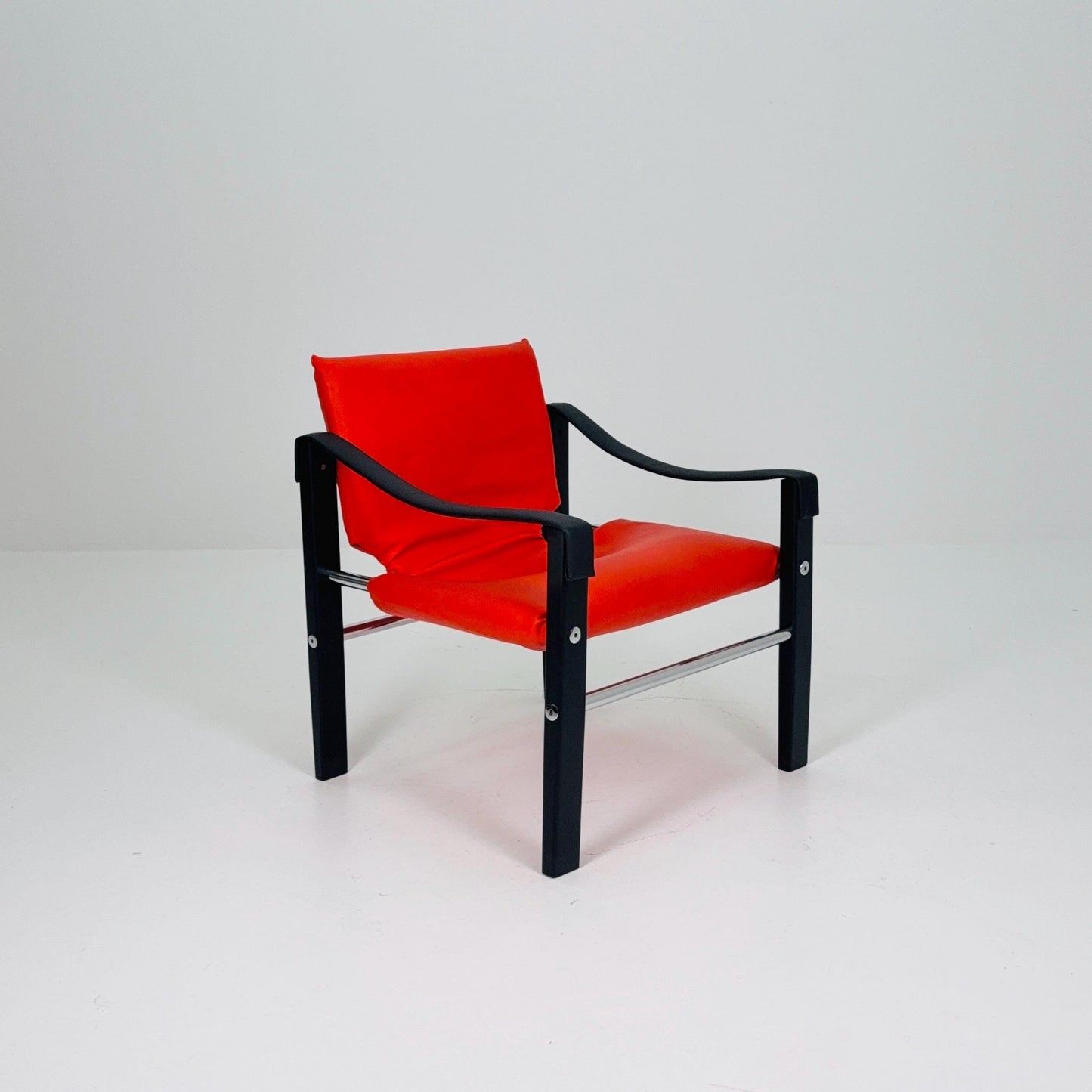 Mid century Red leather Safari armchairs from Arkana by Maurice Burke, United Kingdom 1970s Scotland