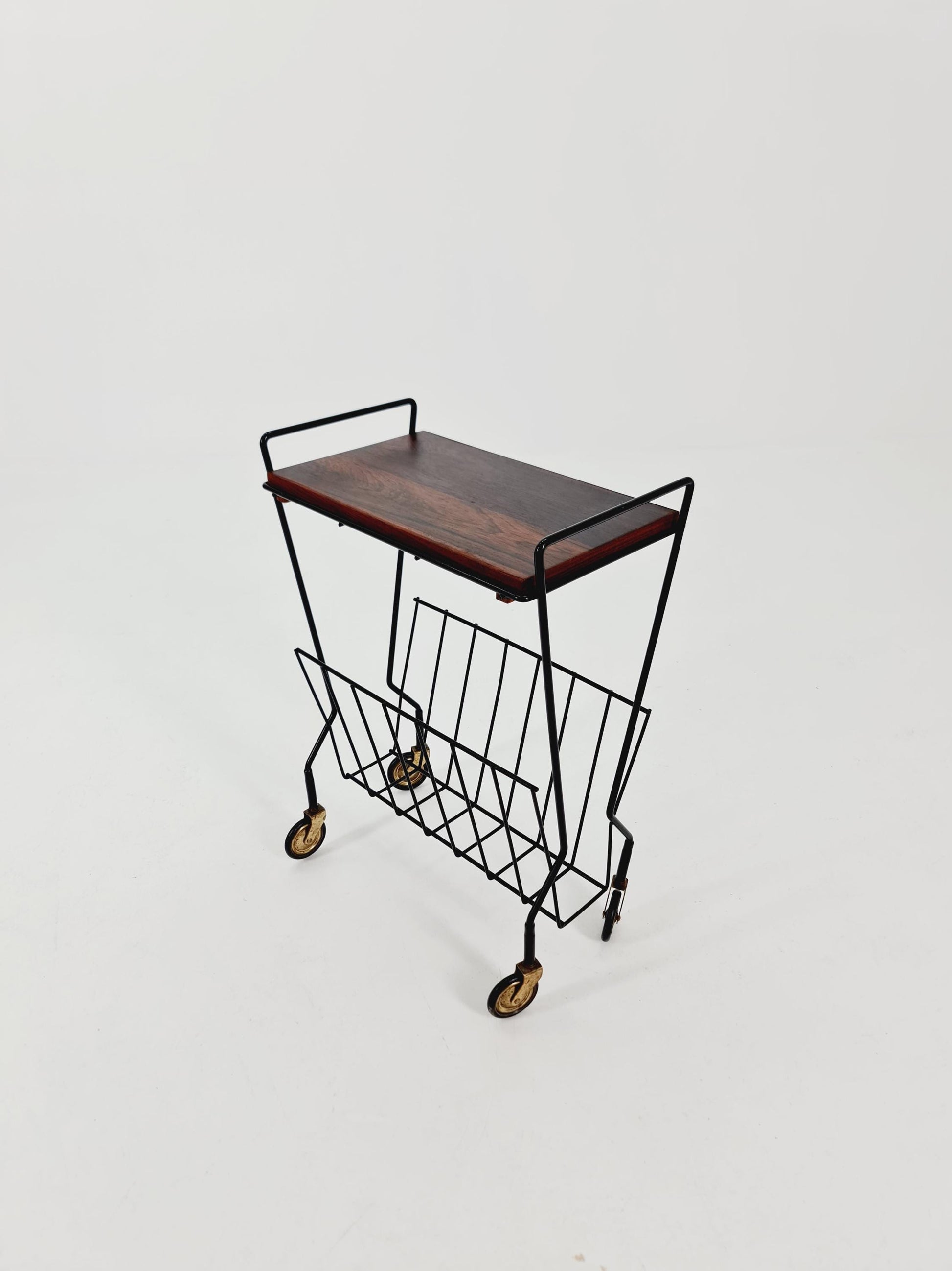 Vintage German mid century trolley bar cart in Rosewood & metal, 1960s